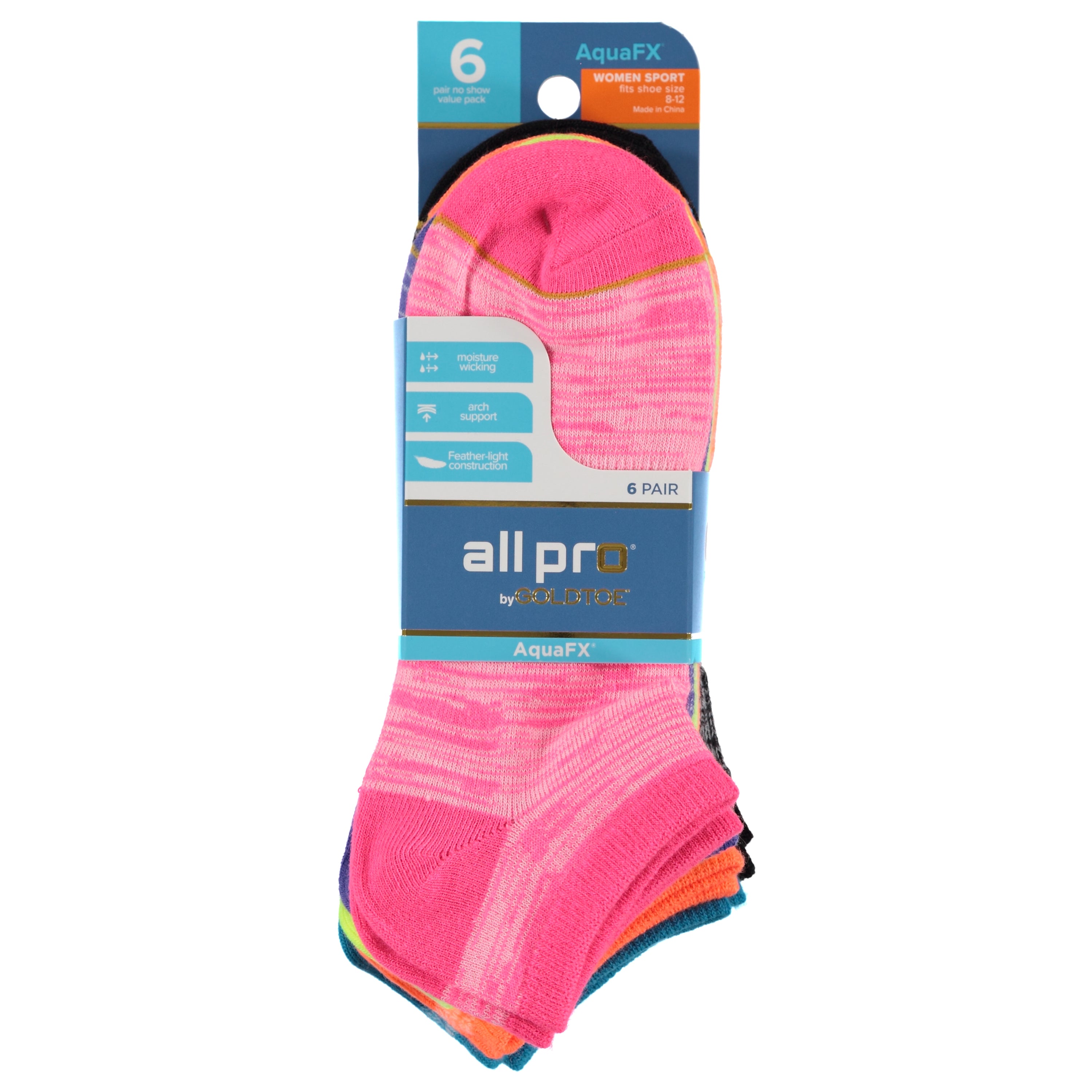 Gold Toe 6 Pack Ladies No Show Athletic Socks - Assorted (GTLNS6)