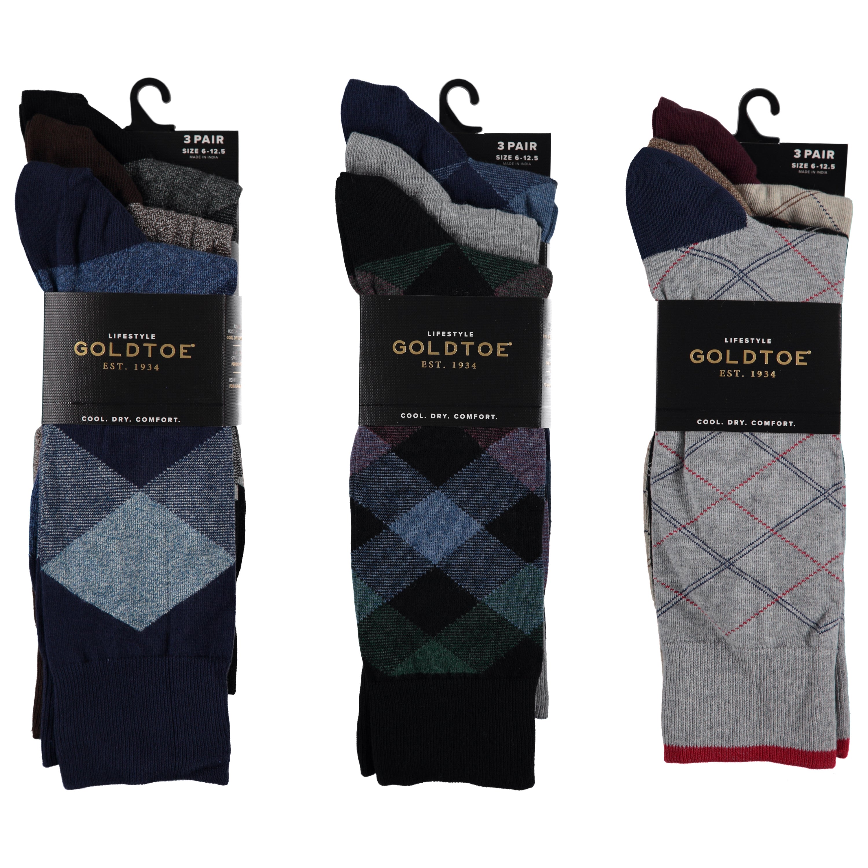 Goldtoe Dress Socks - 3 pack, Assorted Designs (GTMCSJ3)