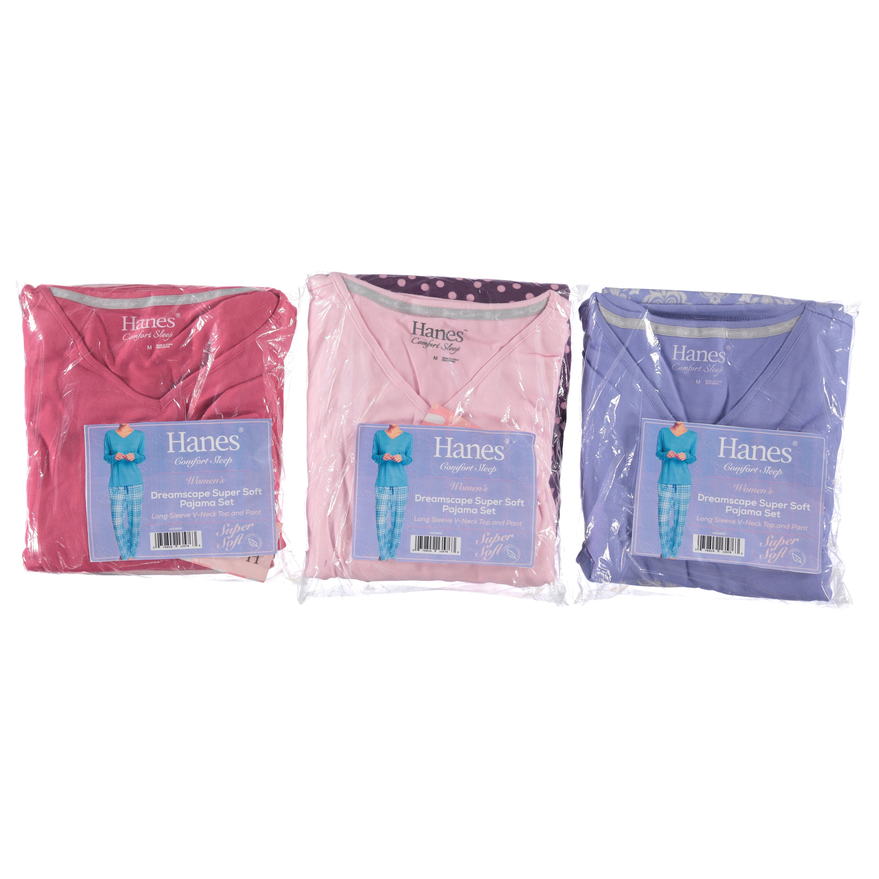 Hanes Ladies Long Sleeve Knit Pajama Set with V-Neck Top and Bottom, Assorted Sizes and Colors (H121628)