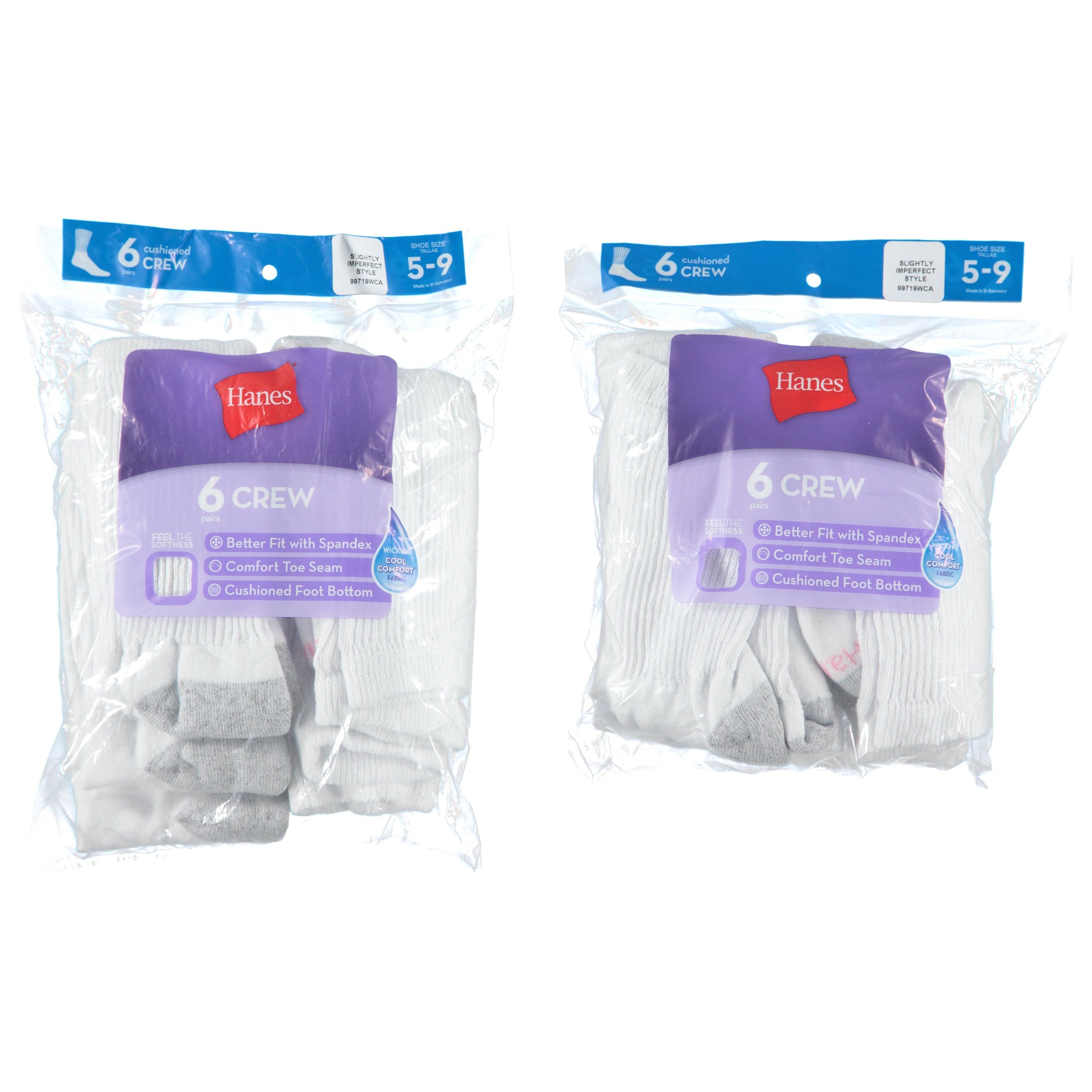 Hanes Ladies 6 Pack Crew Cushion Sock - Assorted Colors & Sizes 9-11 (H9719WCA)