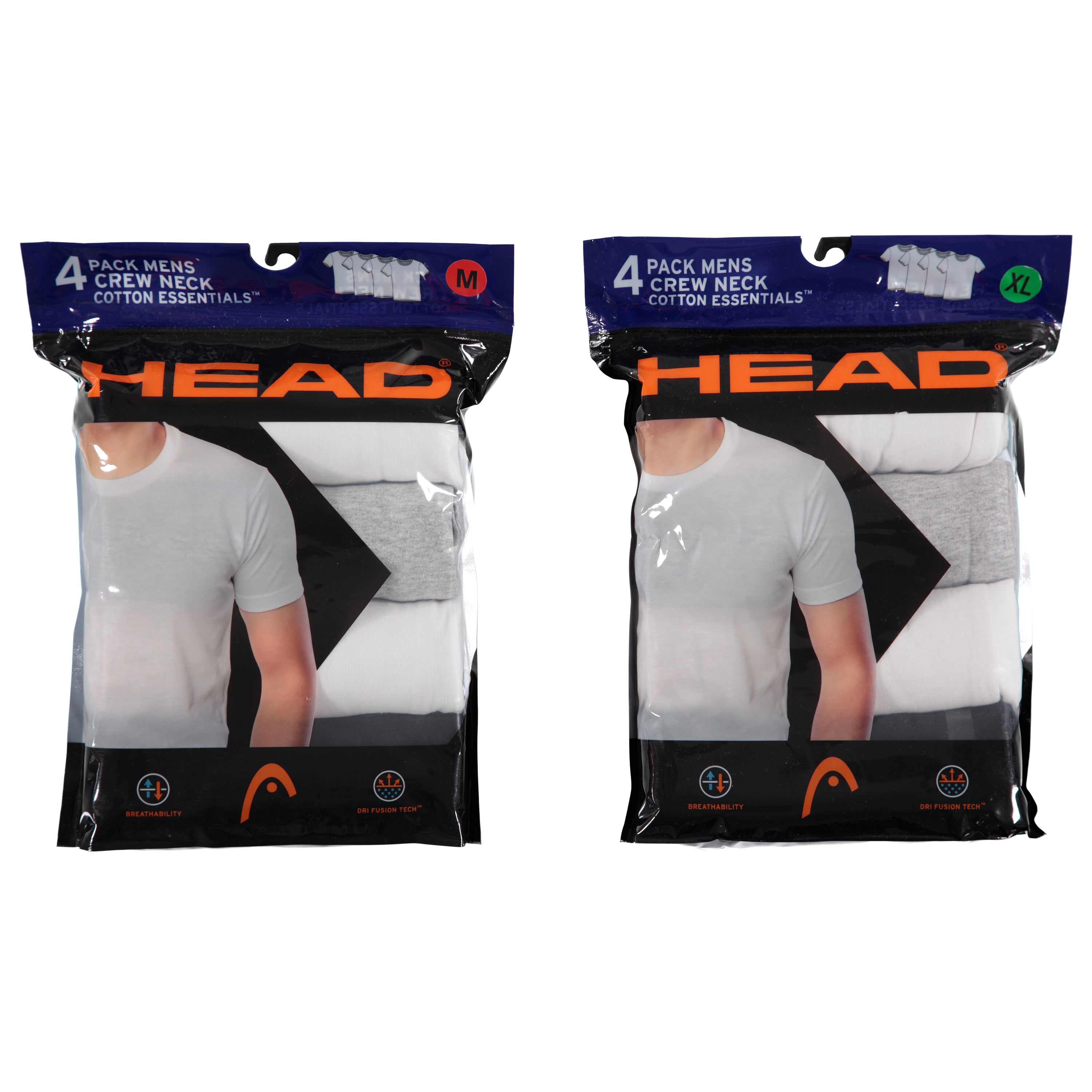 Head Men's 4 Pack Cotton White & Assorted Colors Knit Crew Tee in Bag - M-2XL to Case (HDM7194)