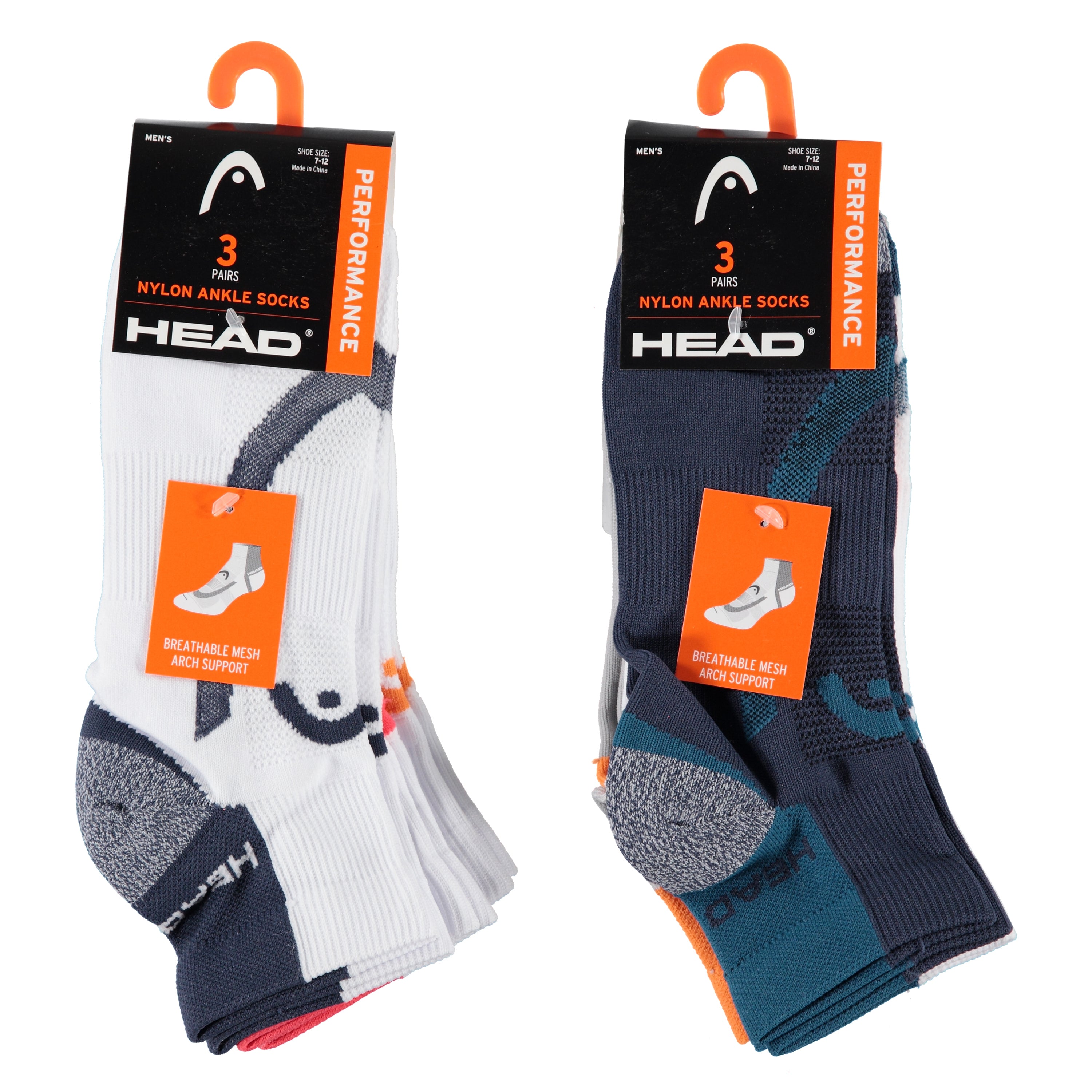 Head 3 Pack Mens Nylon Ankle Shoe Sport Socks - Assorted Colors (HEMH022)