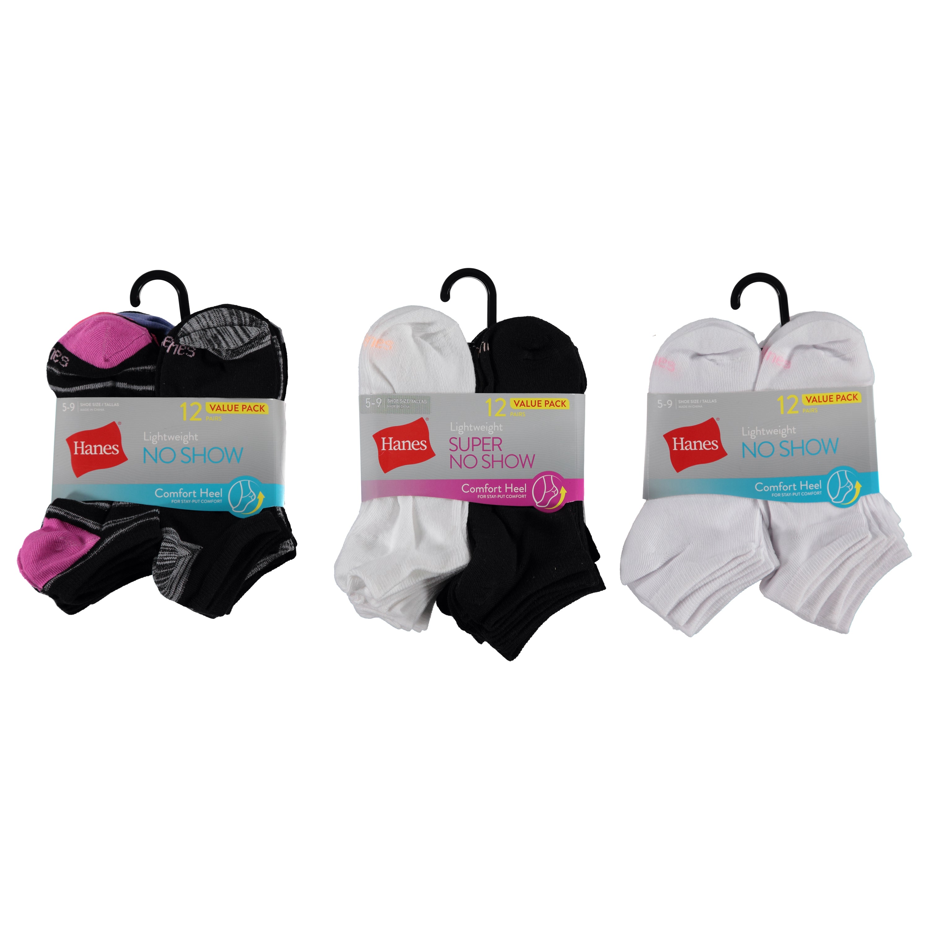 Hanes Ladies 12 Pack No Show Socks - Assorted Colors & Sizes (HLNS12)