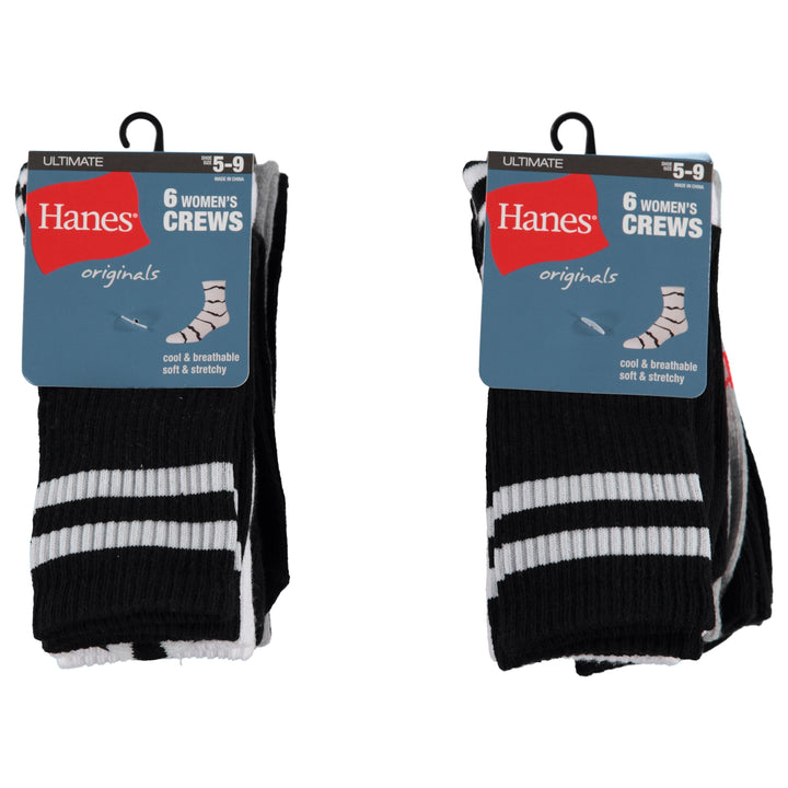 Hanes 6 Pack 9-11 Ladies Crew Cushion Socks - Assorted Styles & Colors To Case (HNLCR6)