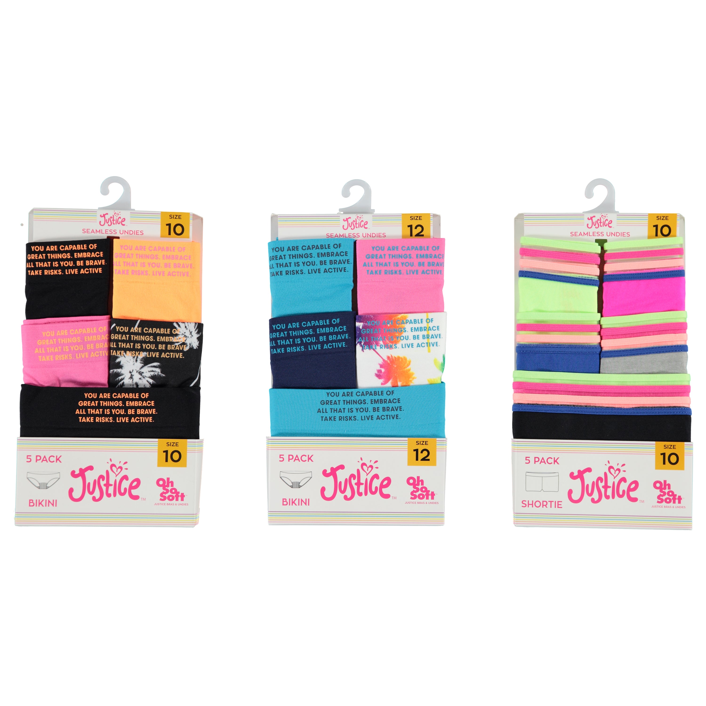 Justice Girls 5 Pack Cotton Boy Short & Bikini In Box - Assorted Colors & Sizes (JGPN5)