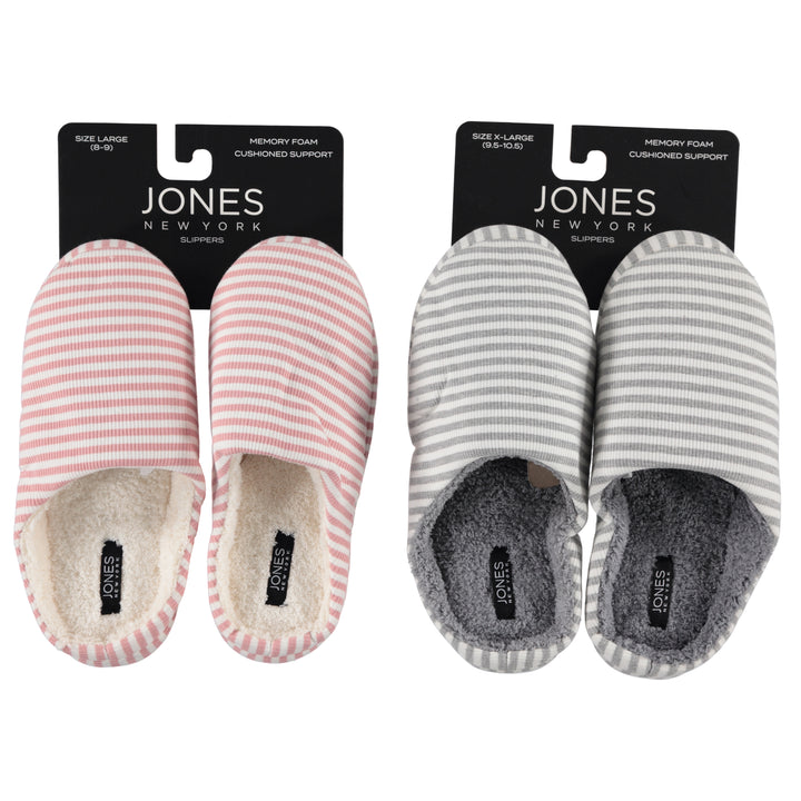 Jones New York Women Stripe Bedroom Slippers Closed Toe on Header Card (JNLS4)