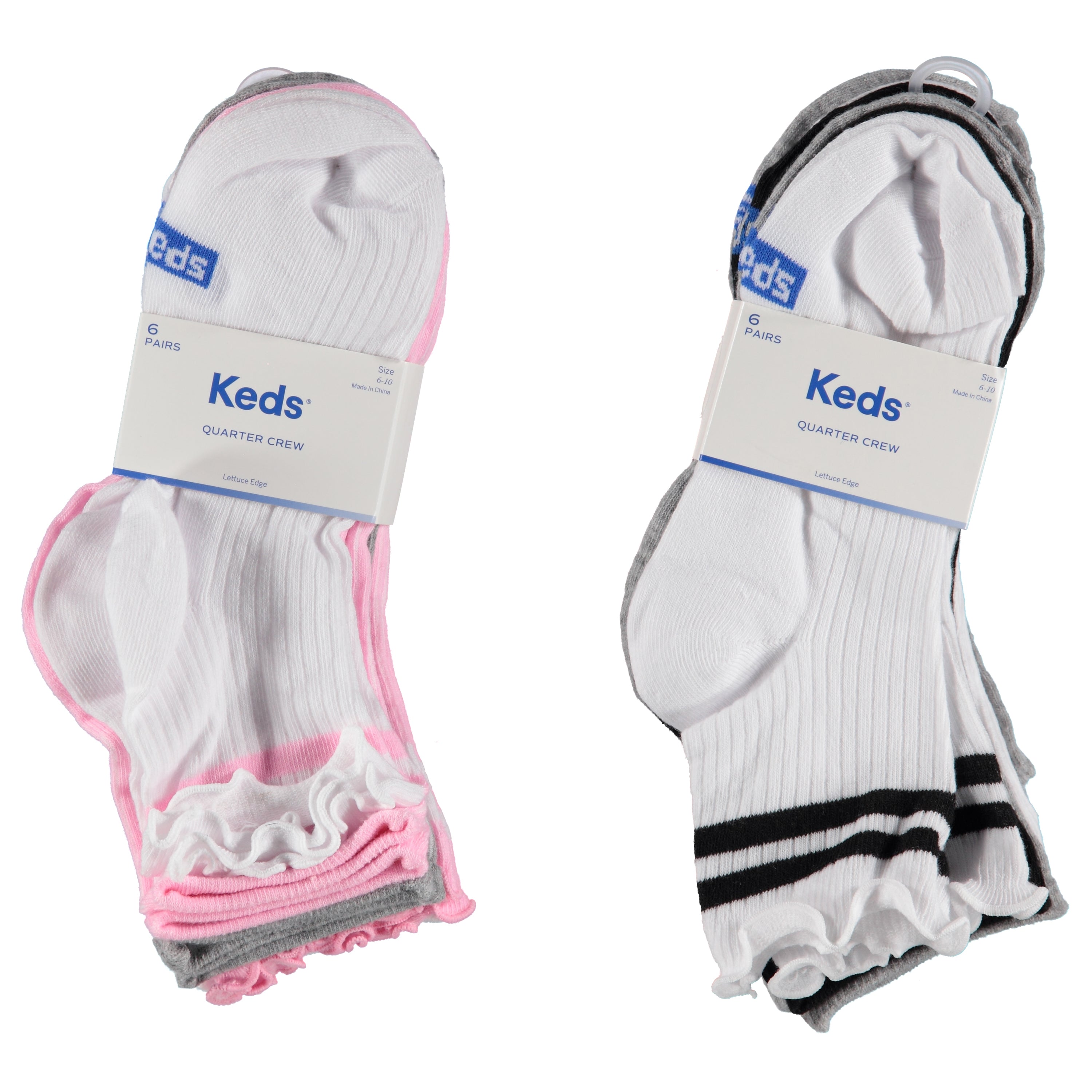 Keds 6 Pack Ladies Quarter Cushion Socks - Assorted Styles & Colors (KEL037)