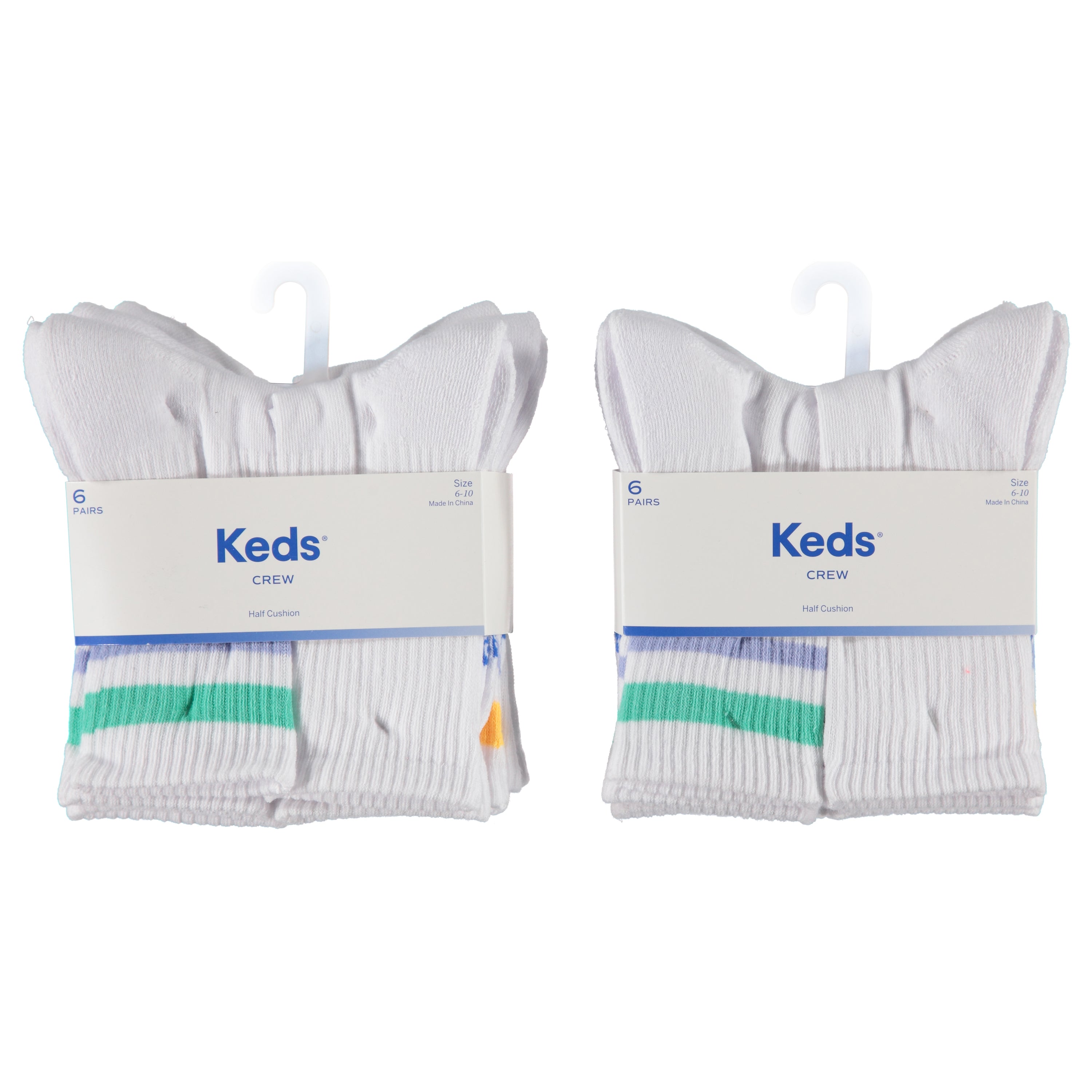 Keds 6 Pack Ladies Crew Cushion Socks - Assorted Styles & Colors (KEL040)