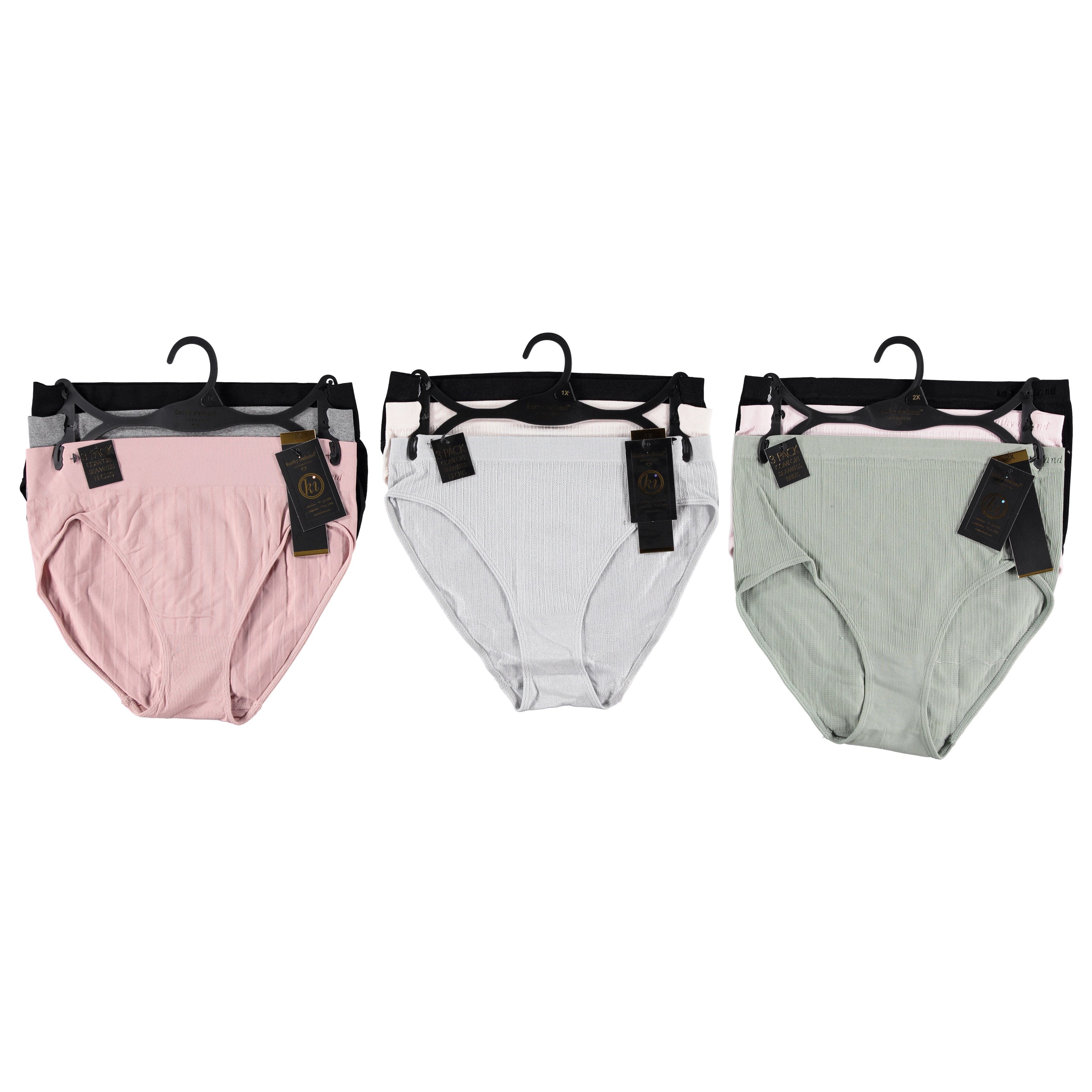 Kathy Ireland Women Plus Brief Panties 3 Pack - Assorted Styles & Colors (KILBRF3-P)