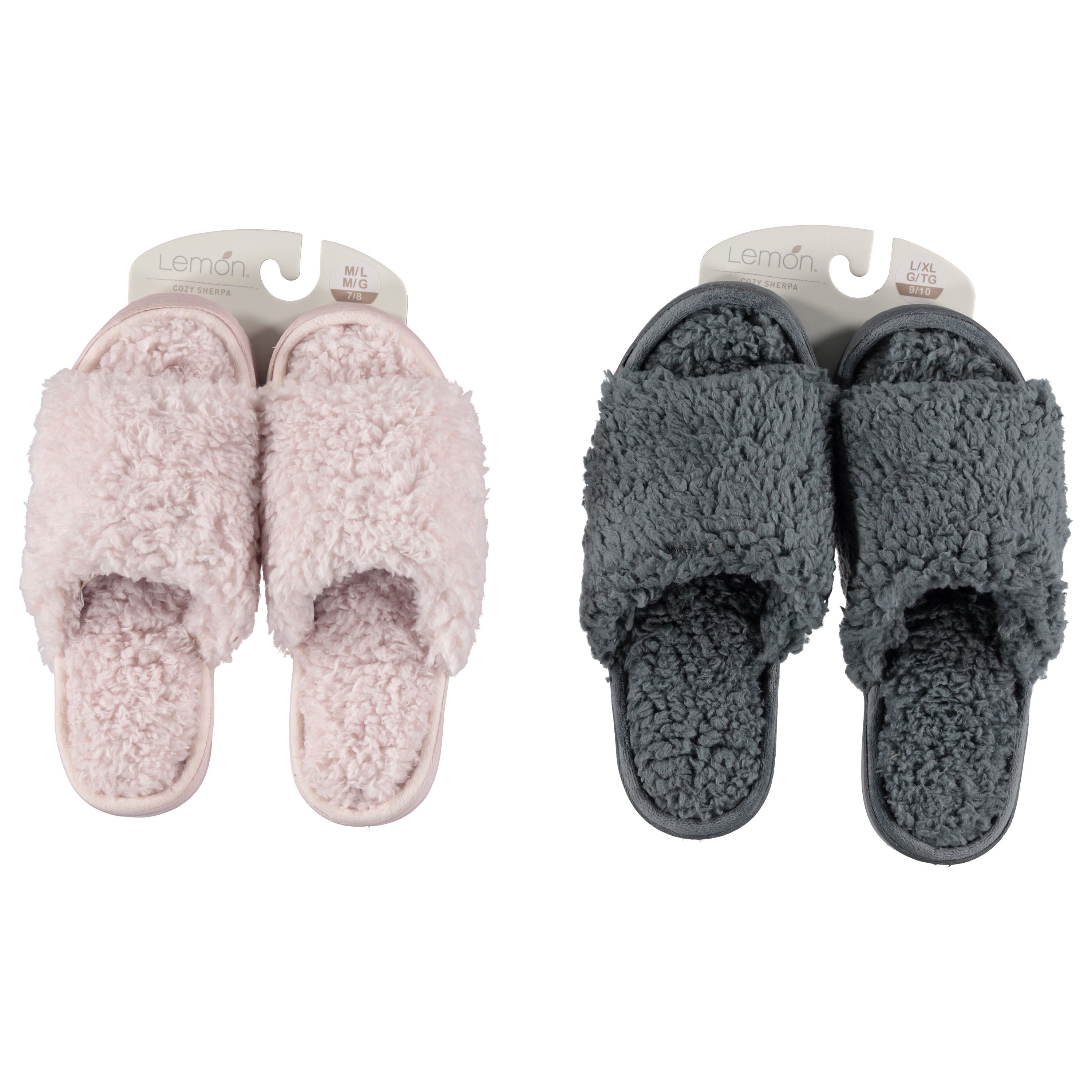 Lemon Women Teddy Sherpa Bedroom Slide Slippers - On Header Card (L-9110)