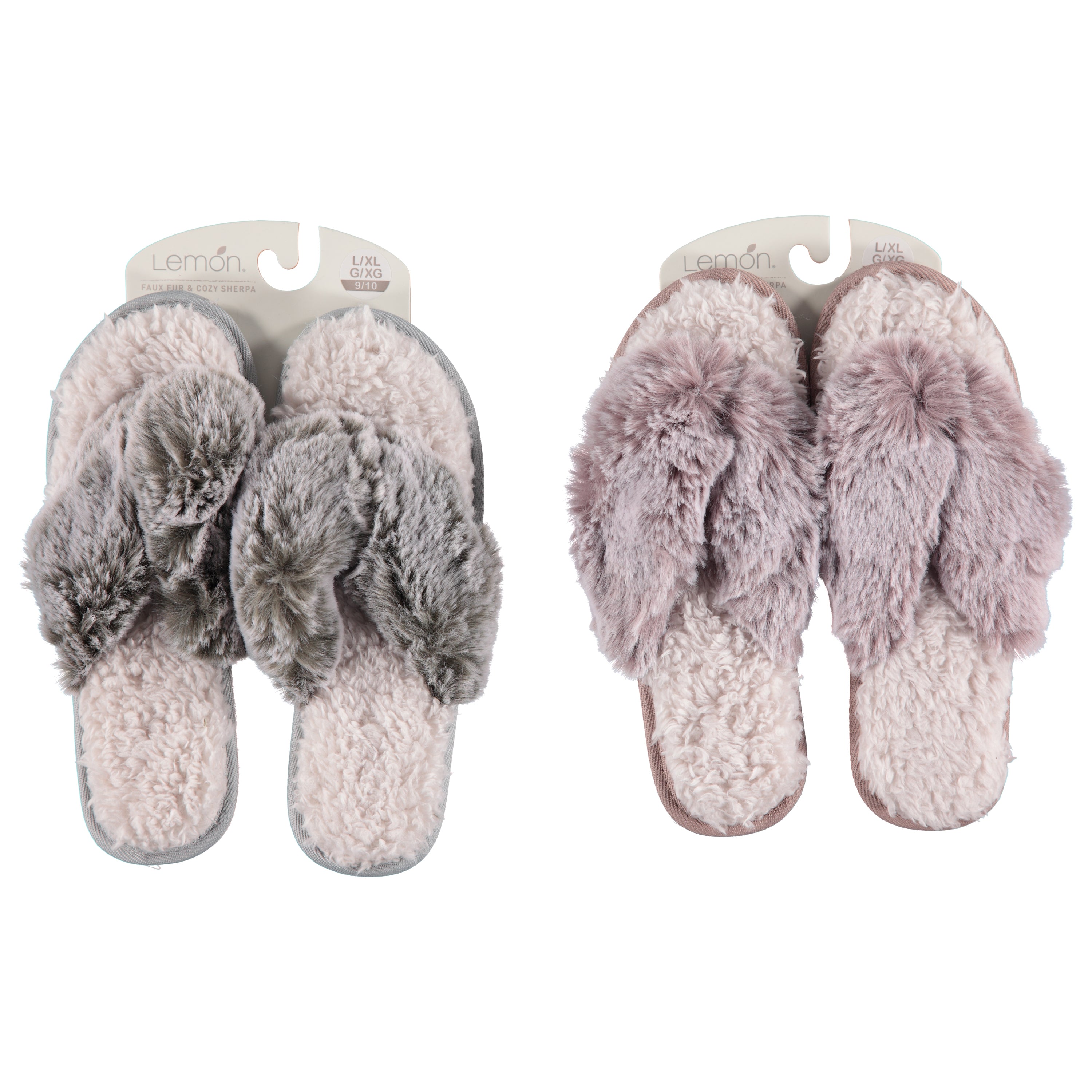 Lemon Women 2 Tone Fur Plush Bedroom V Slippers - On Header Card (L9105)