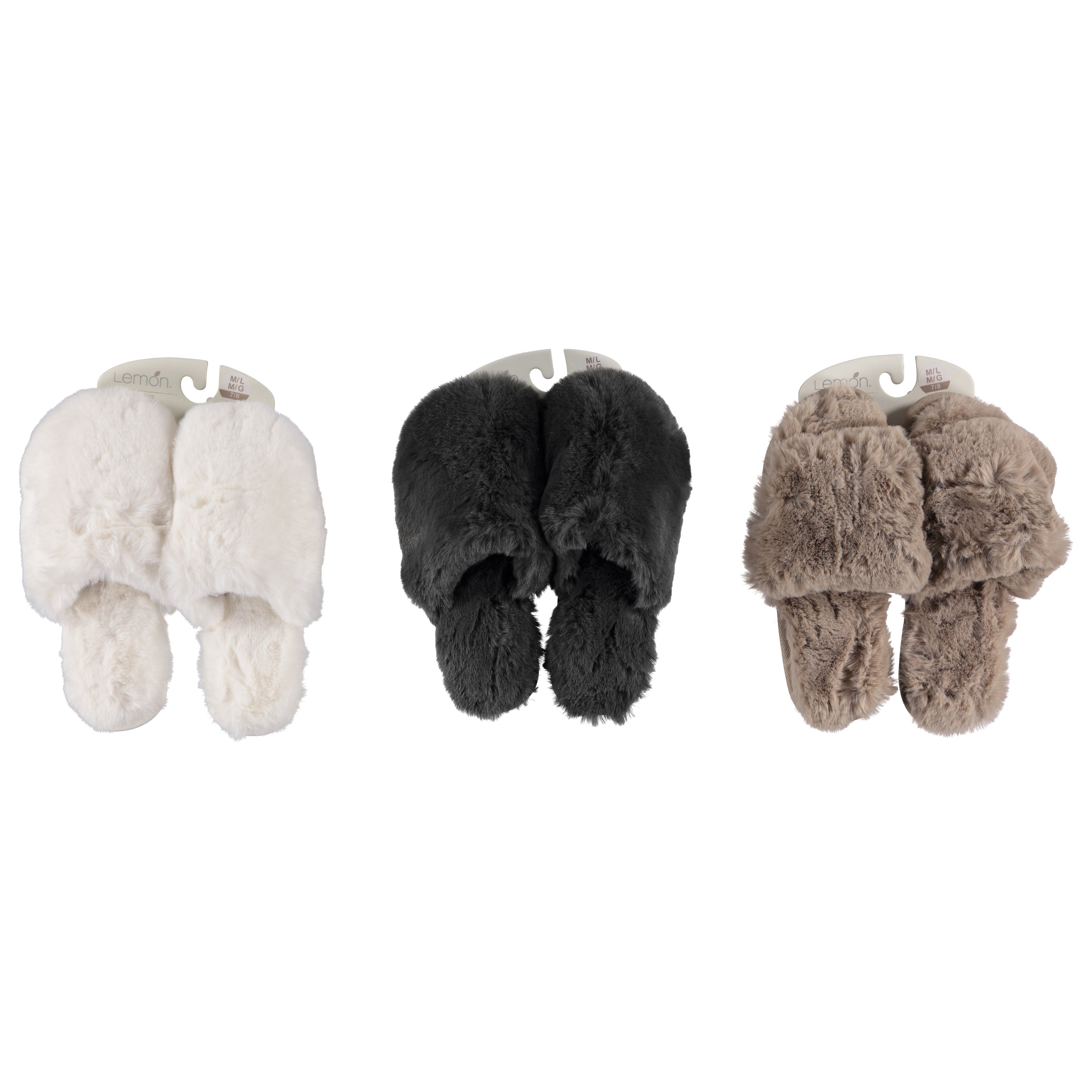 Lemon Women Fur Plush Closed Toe Bedroom Slide Slippers - On Header Card (L9106)