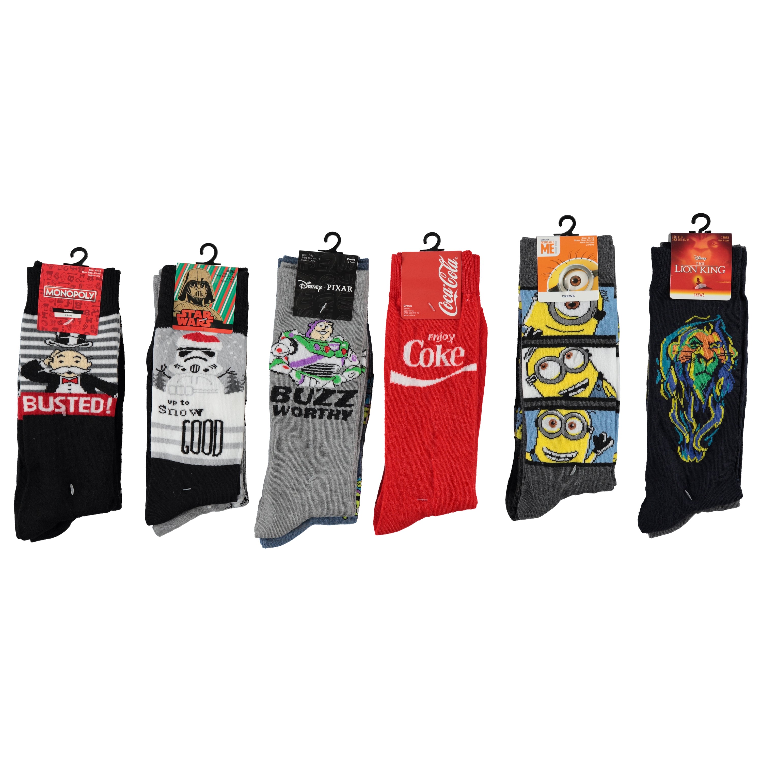 Licensed Men's 2-Pack Crew Socks, Assorted Designs (LICMCR2)