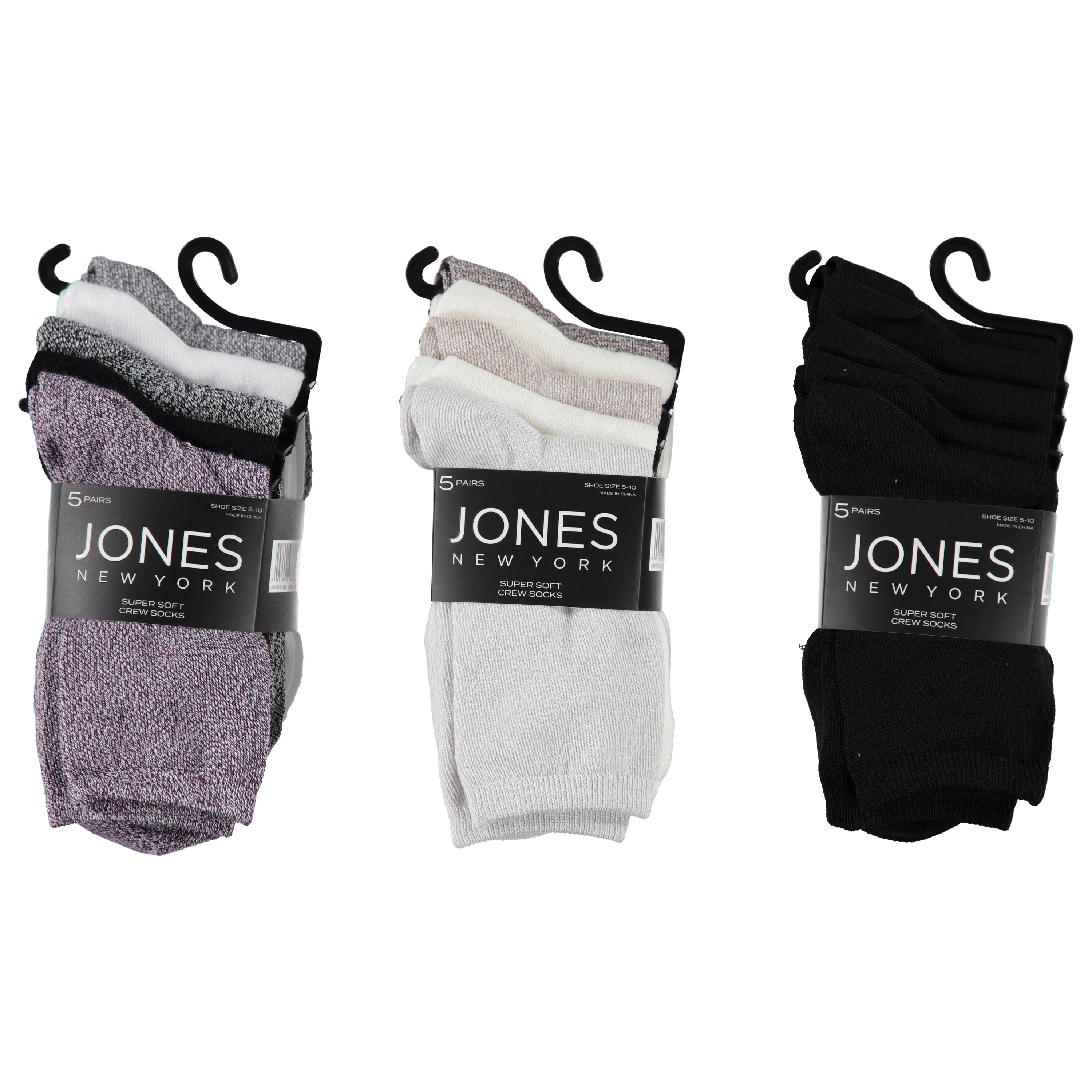 Jones New York Ladies 5 Pack Super Soft Fashion Crew Socks - Assorted Colors to Case (LJN3736-5)