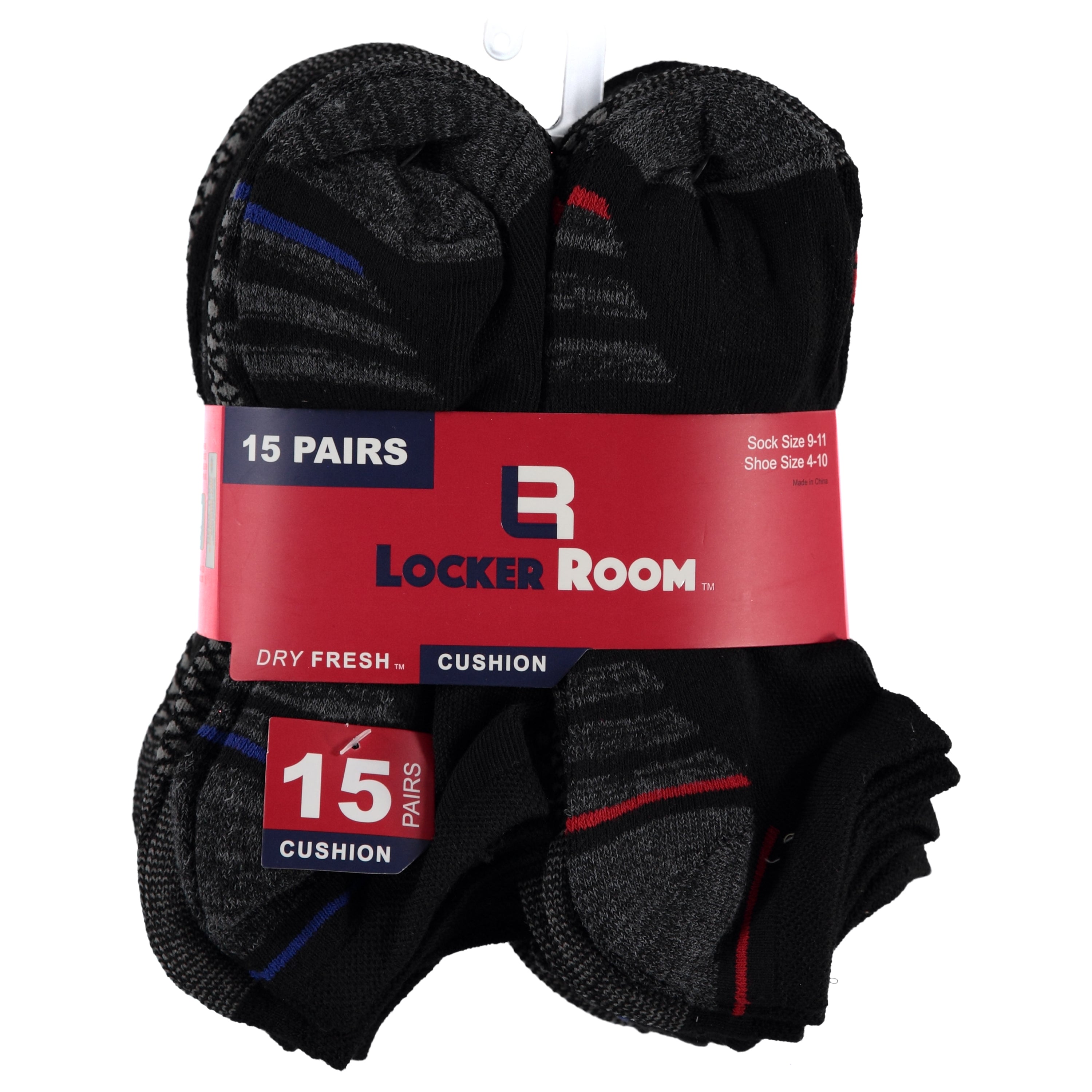 Locker Room Boys 15 Pack No Show Cushion Sock - Sizes 9-11 (LRBNS9-15)