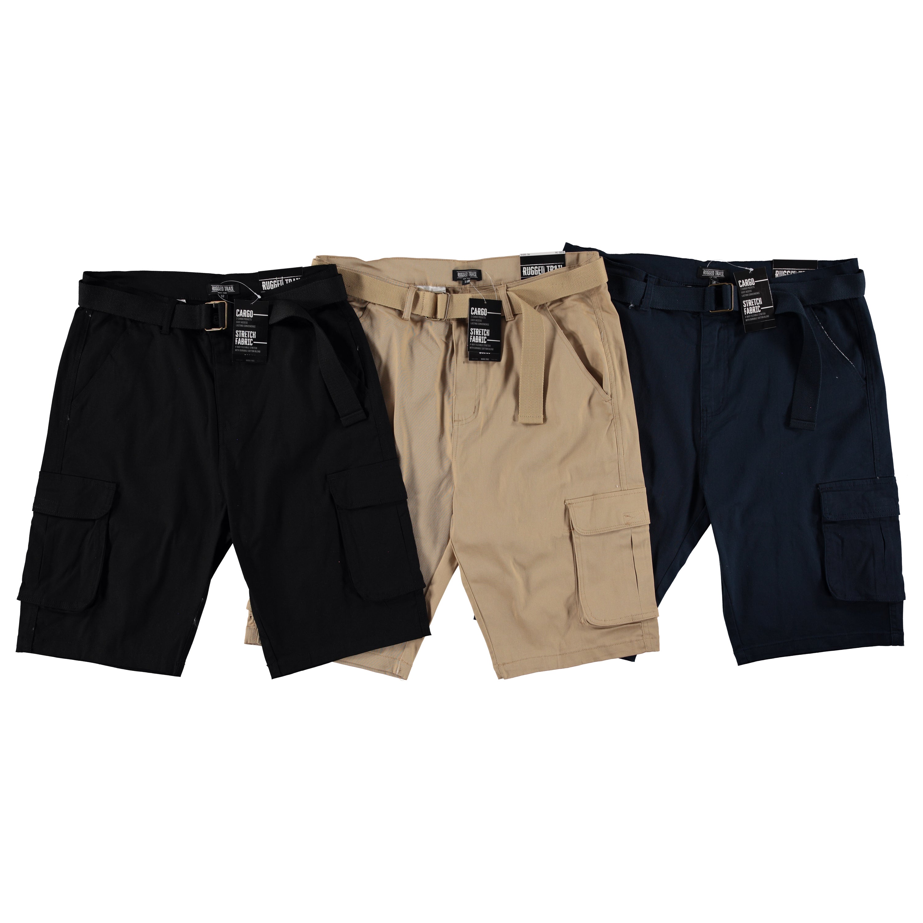 Men's Cargo Shorts, Belted Style, Assorted Colors and Sizes (MCGS330)