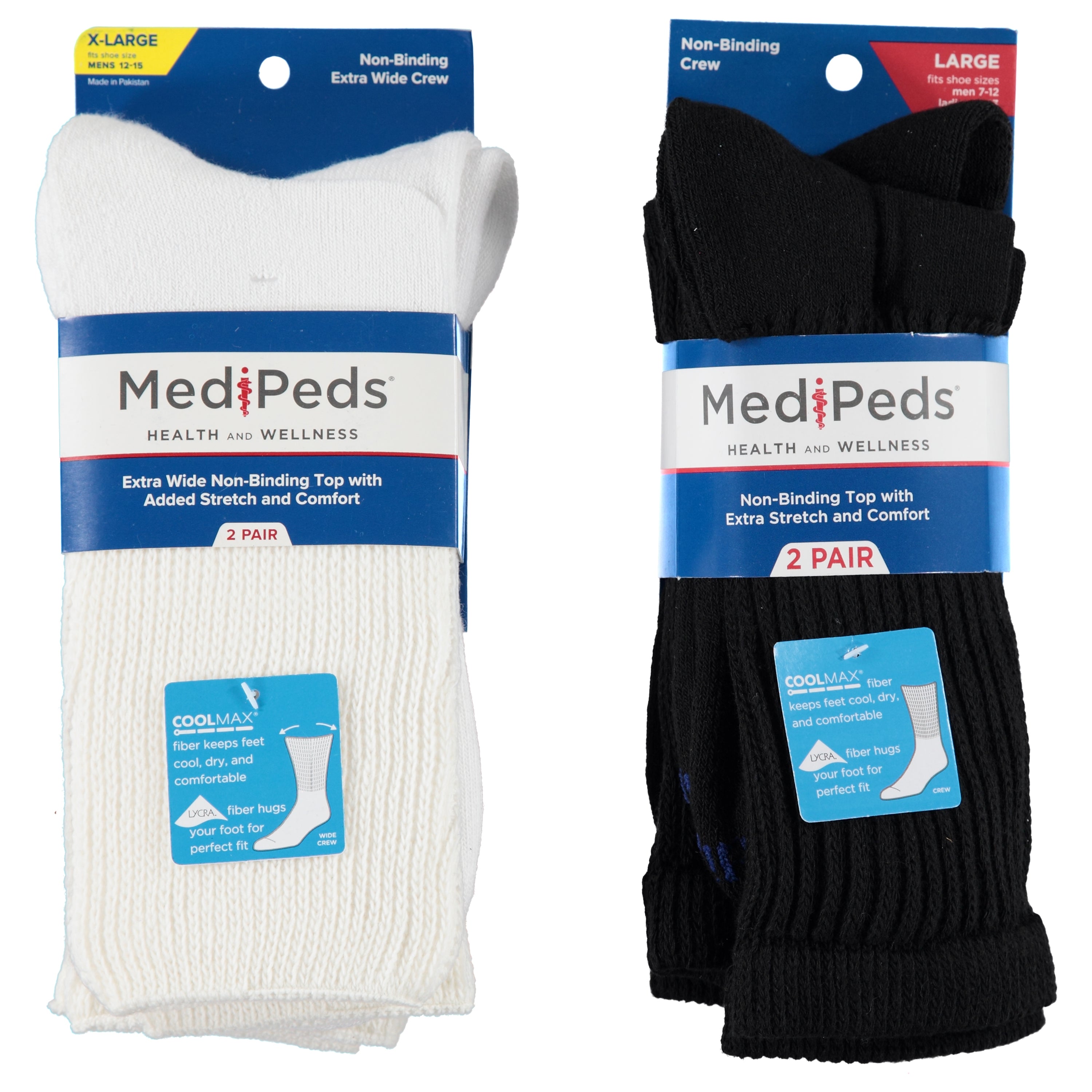 Medipeds Mens 2 Pack Full Cushion Diabetic Crew Sock - Assorted Colors & Sizes 10-13 (MEDCR2)