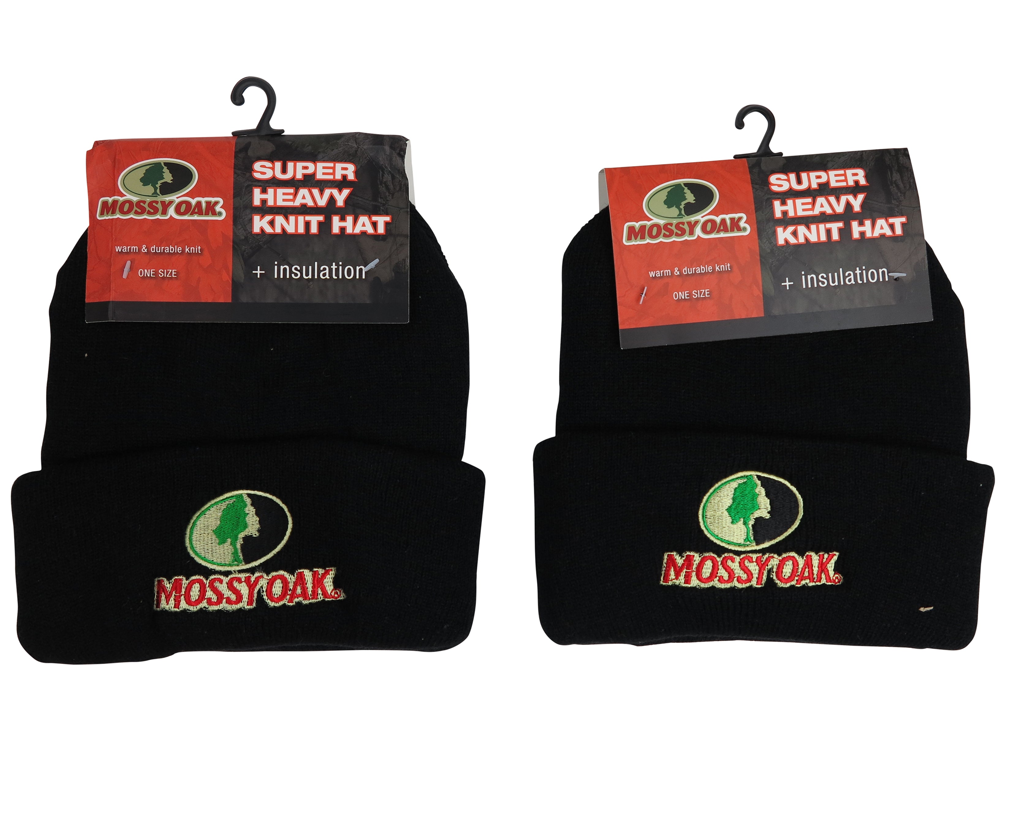 Mossy Oak Black Knit Hat, Polar Fleece-Lined and Insulated, Heavyweight (MO675 BLACK)
