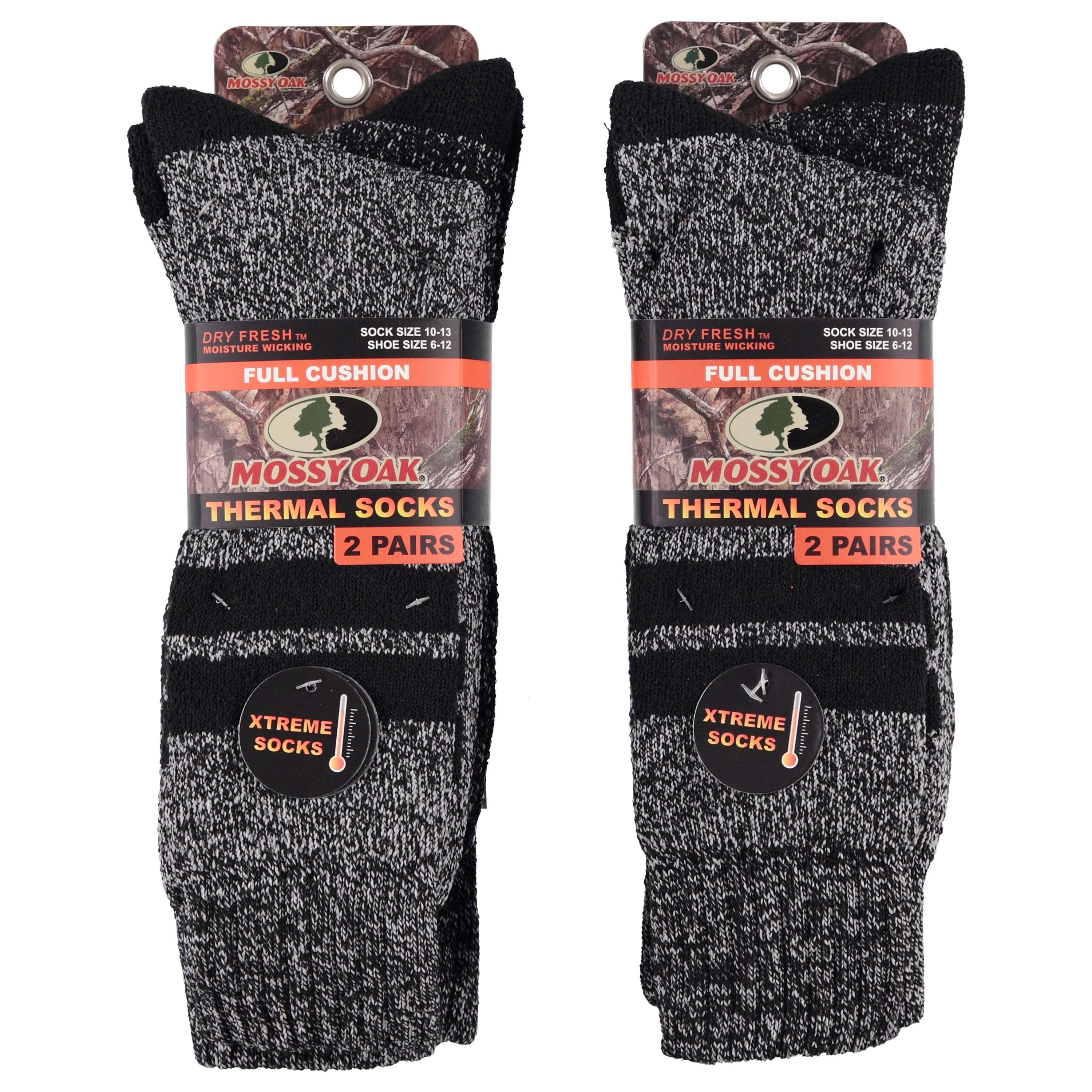 Mossy Oak 3 Pack Men's Thermal Crew Long Socks, Black/Grey (MOTH94)