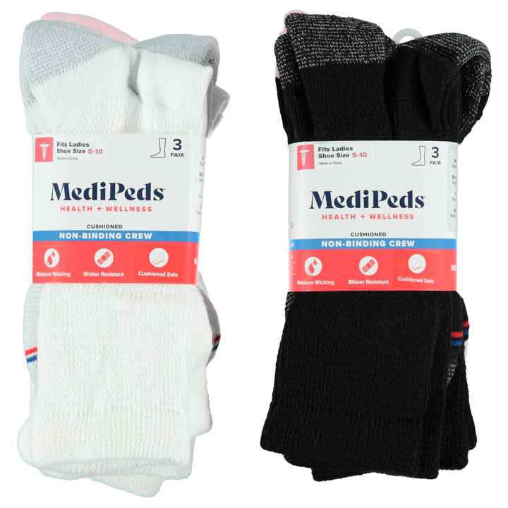 Medipeds 3 Pack Ladies Crew Sock 1st Quality - Assorted Colors 9-11 (MPLCR3)