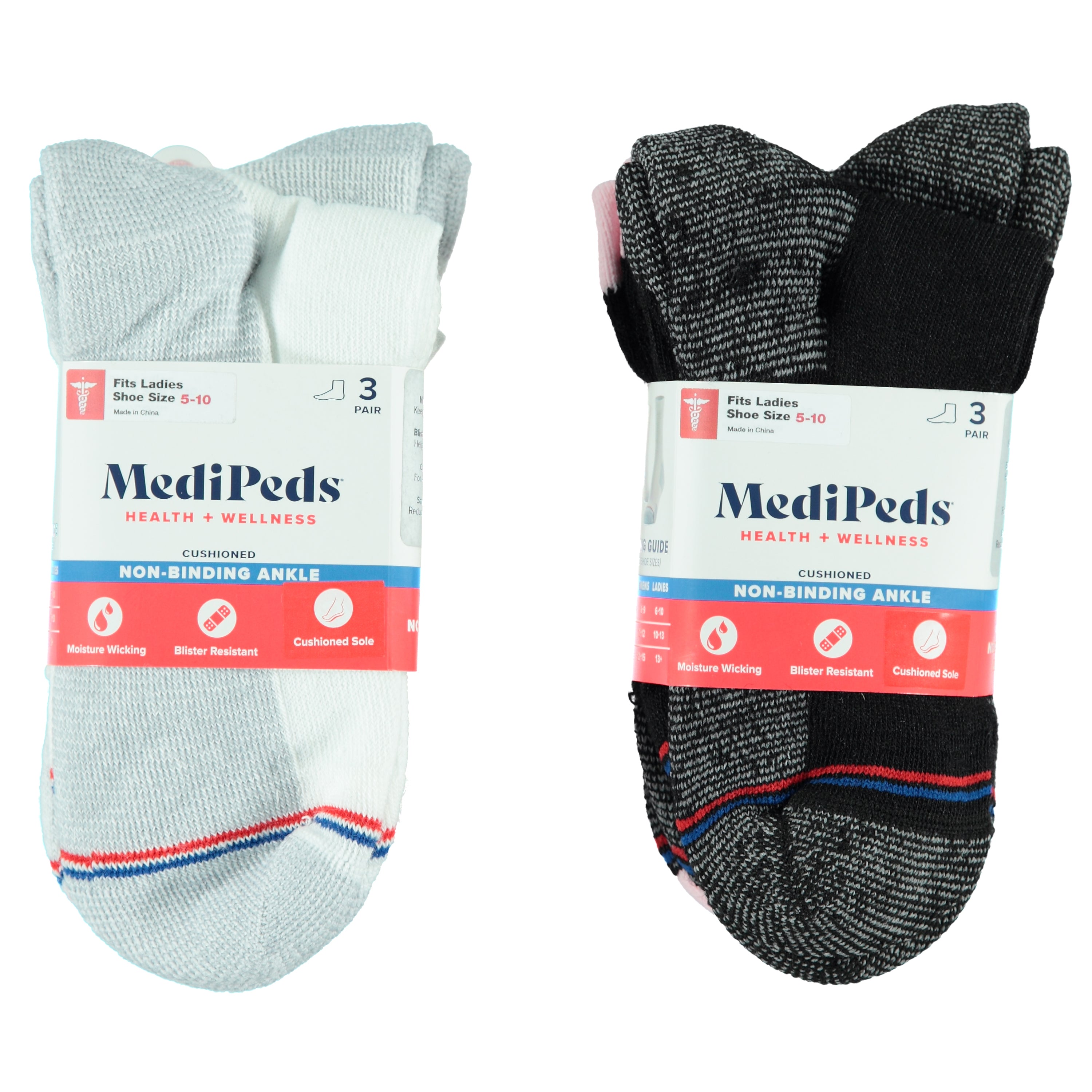 Medipeds 3 Pack Ladies Quarter Sock 1st Quality - Assorted Colors 9-11 (MPLQ3)