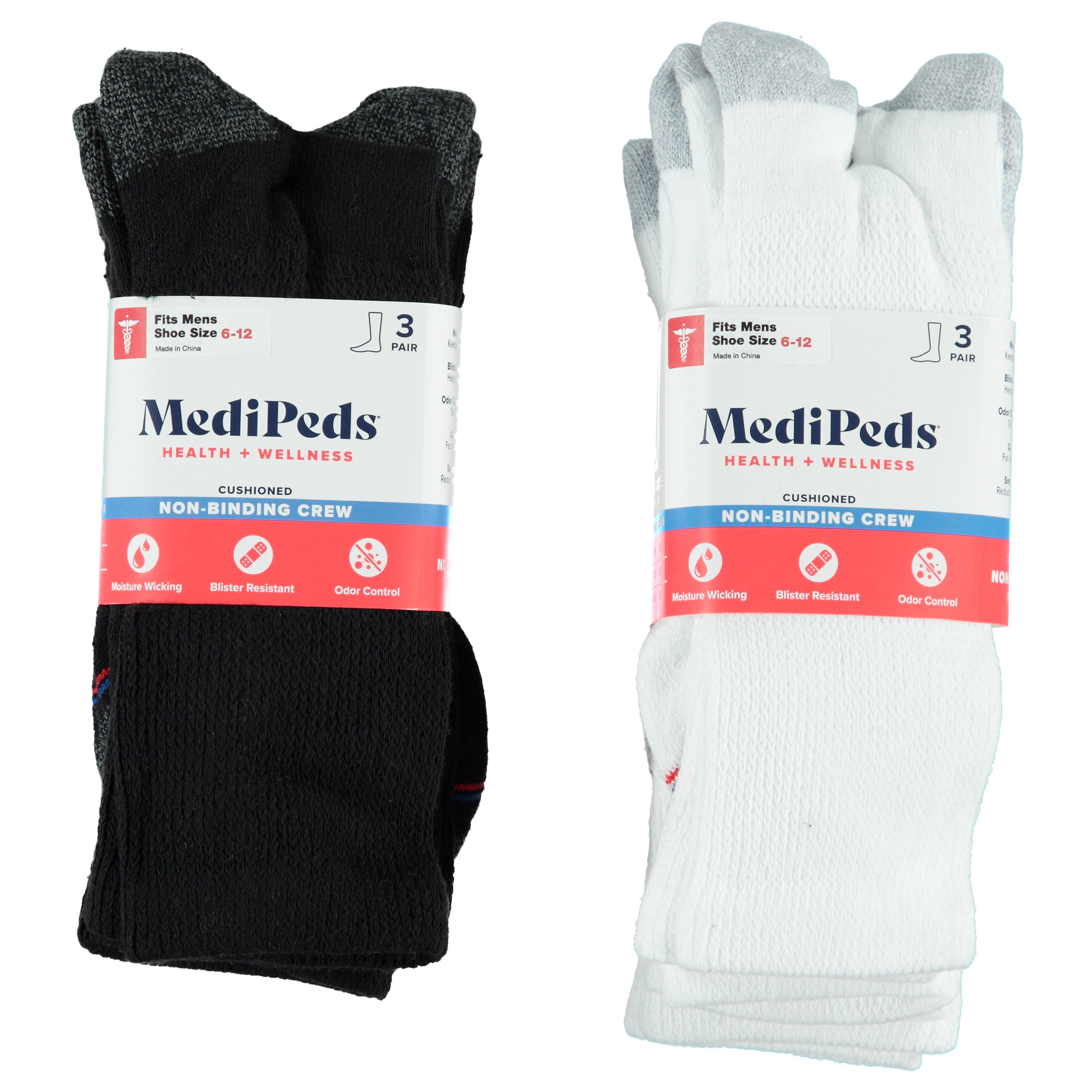 Medipeds 3 Pack Mens Crew Sock 1st Quality - Assorted Colors 9-11 (MPMCR3)