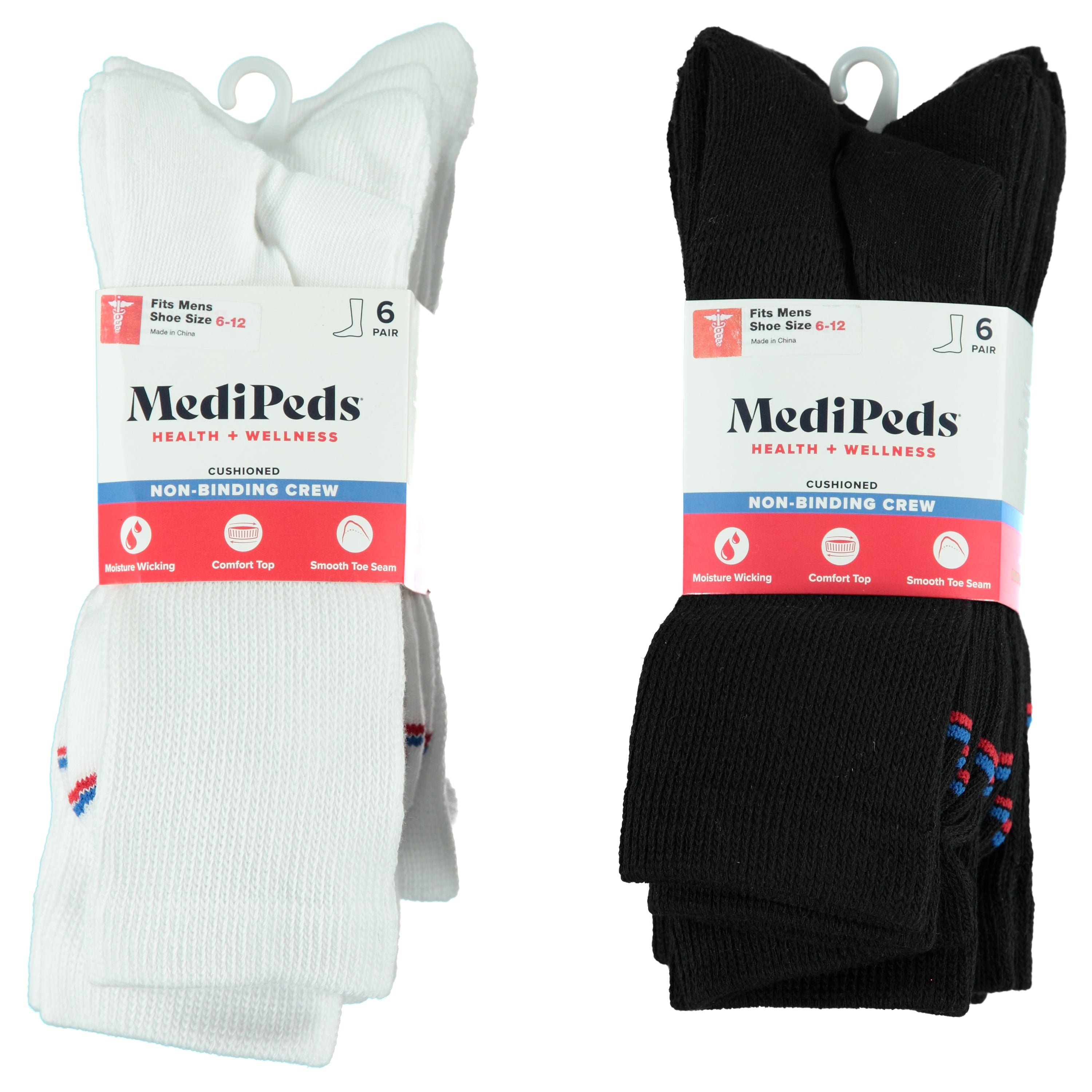Medipeds 6 Pack Mens Crew Sock 1st Quality - Assorted Colors 9-11 (MPMCR6)