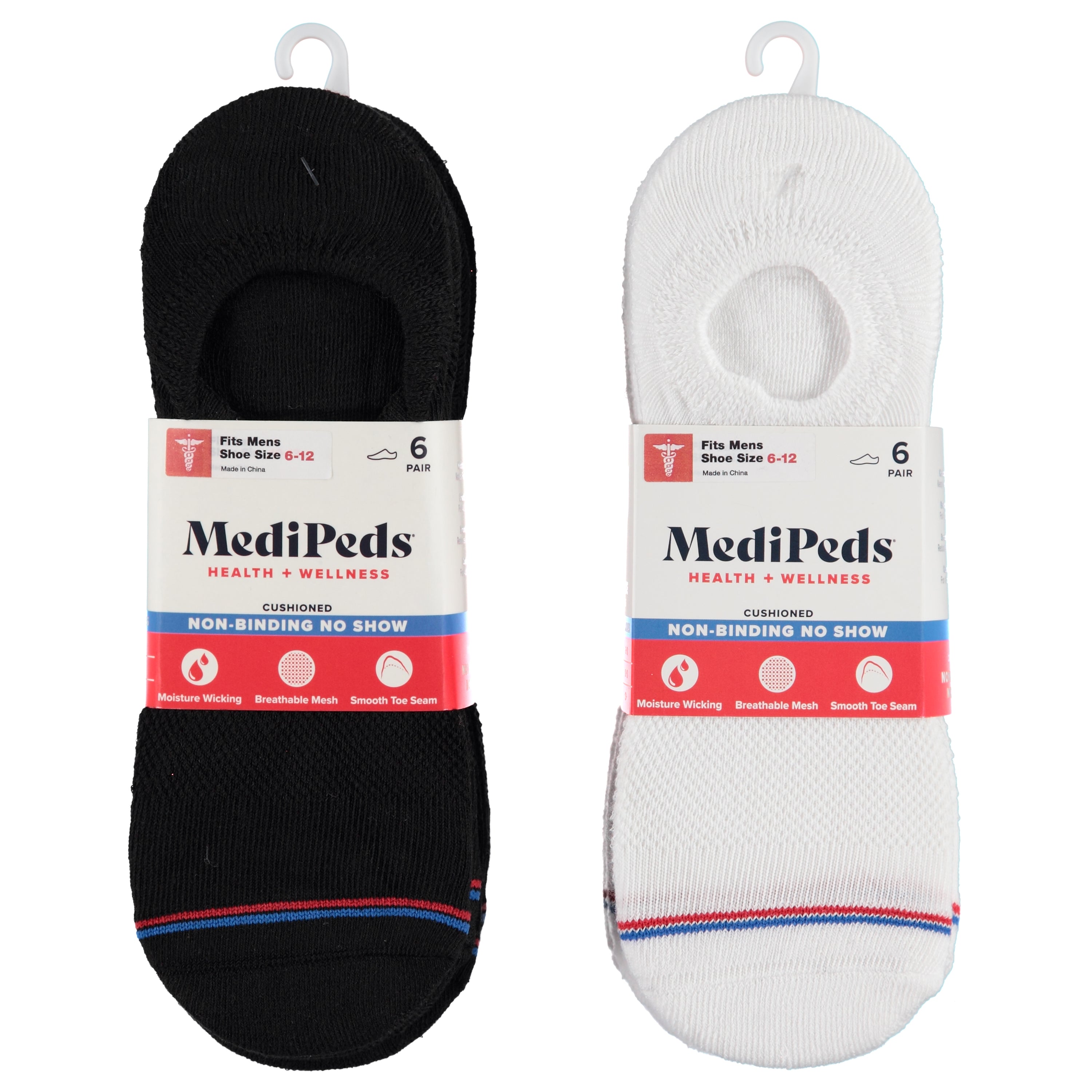 Medipeds 6 Pack Mens Liner Sock 1st Quality - Assorted Colors 9-11 (MPML6)