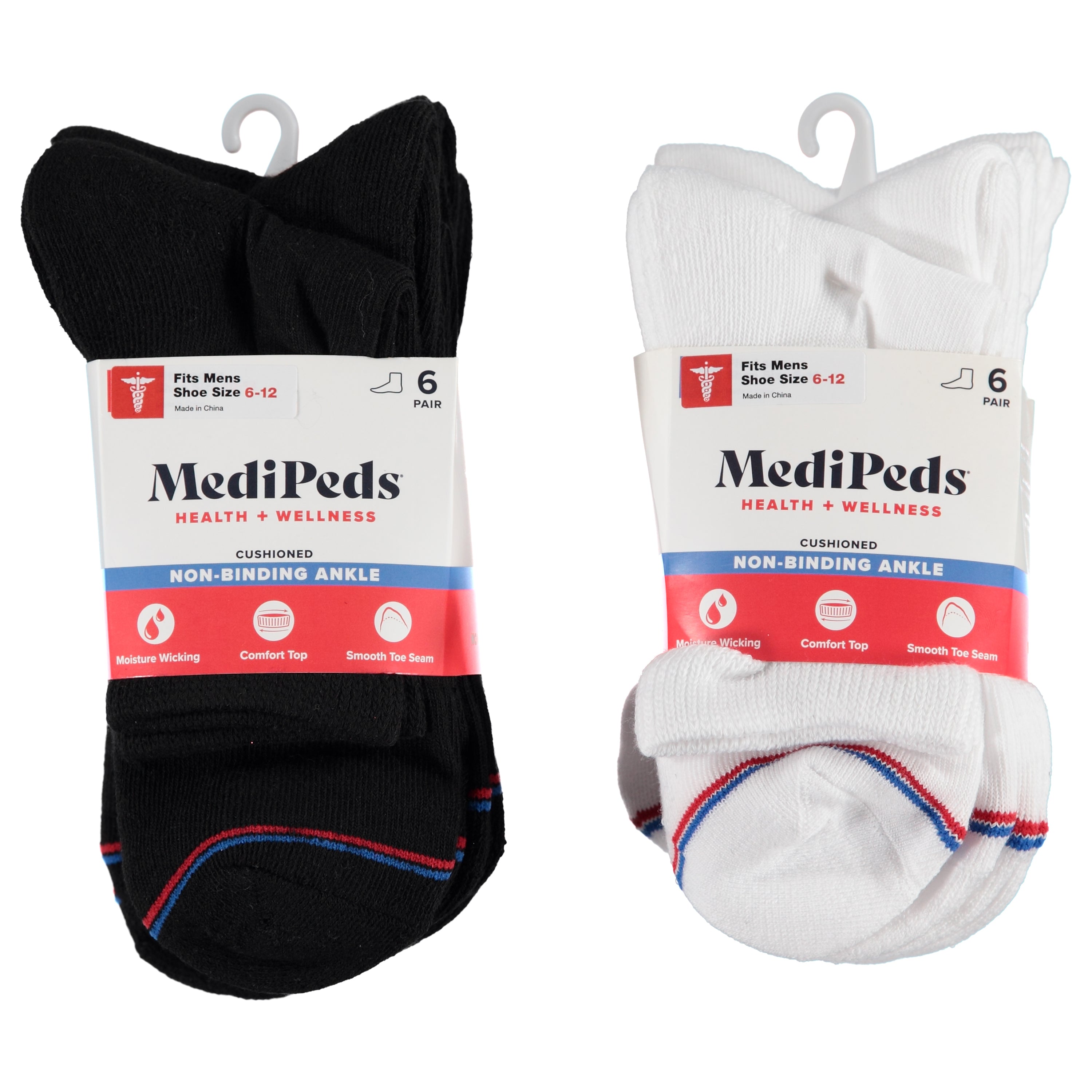 Medipeds 6 Pack Mens Quarter Sock 1st Quality - Assorted Colors 9-11 (MPMQ6)