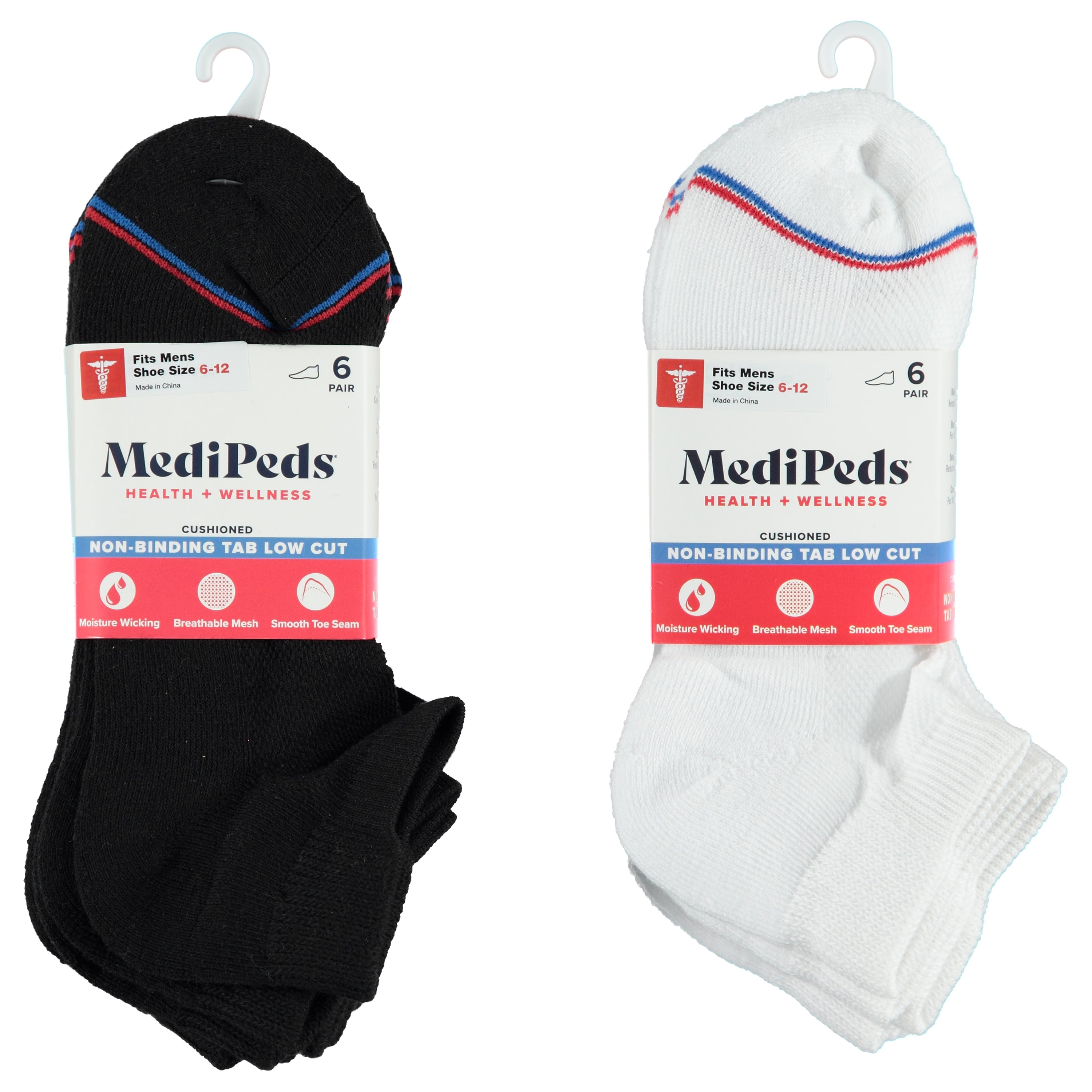 Medipeds 6 Pack Mens No Show Sock 1st Quality - Assorted Colors 9-11 (MPMSS6)