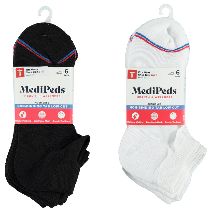 Medipeds 6 Pack Mens No Show Sock 1st Quality - Assorted Colors 9-11 (MPMSS6)