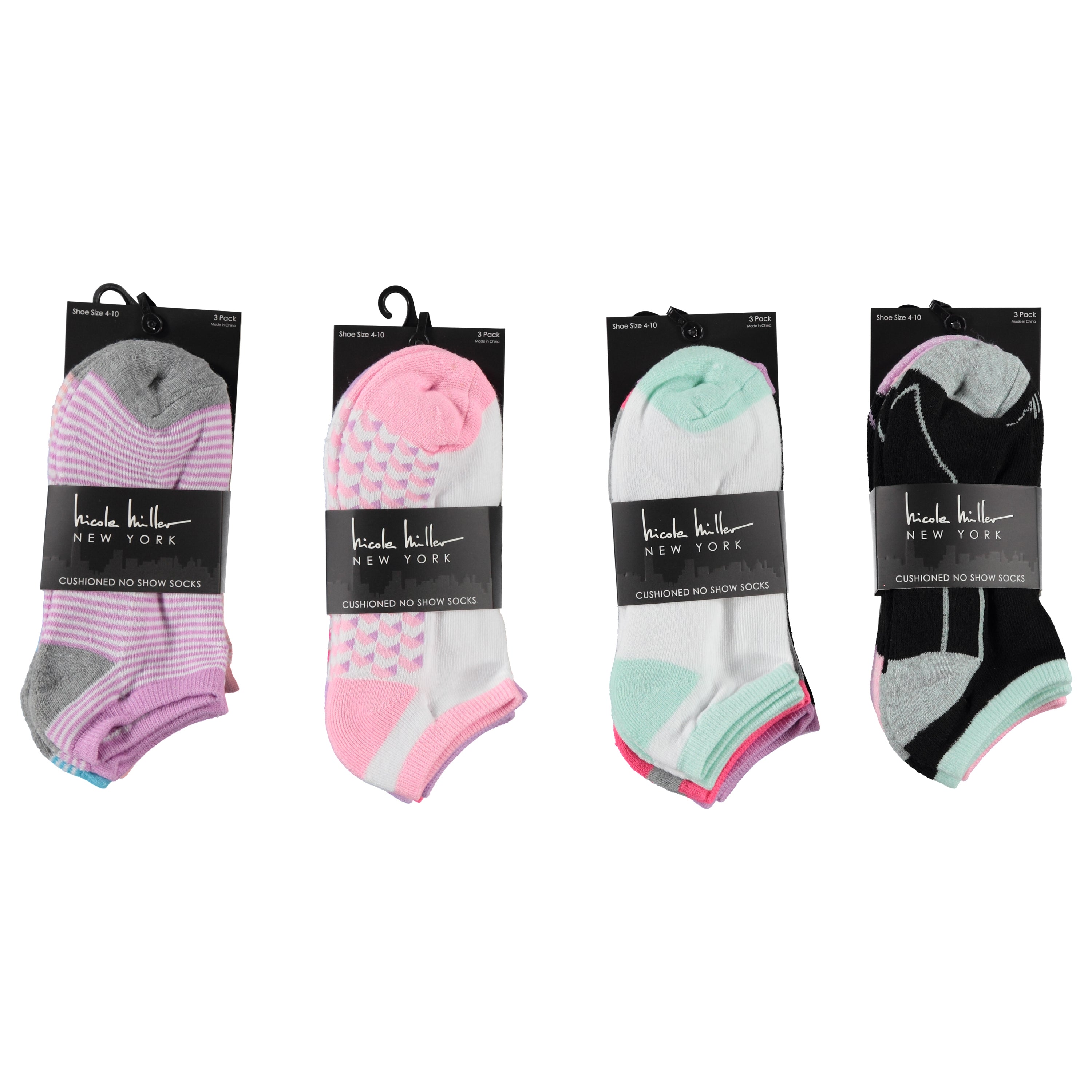 Nicole Miller Ladies 3-Pack Cushion No-Show Socks, Assorted Colors and Sizes (NMLSS3)