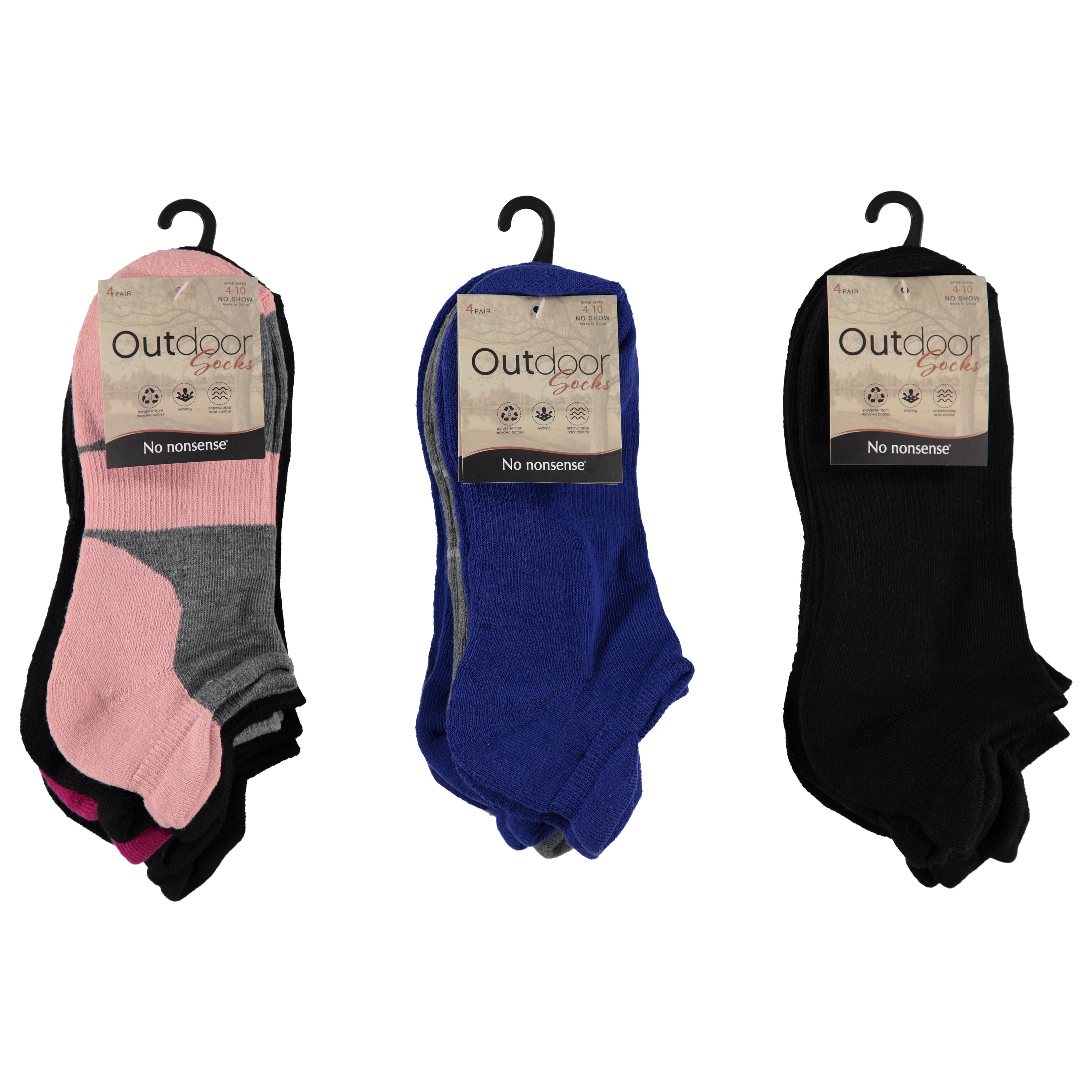 No Nonsense 4 Pack Cotton Outdoor No-Show Socks - Assorted Colors (NNLNS4)