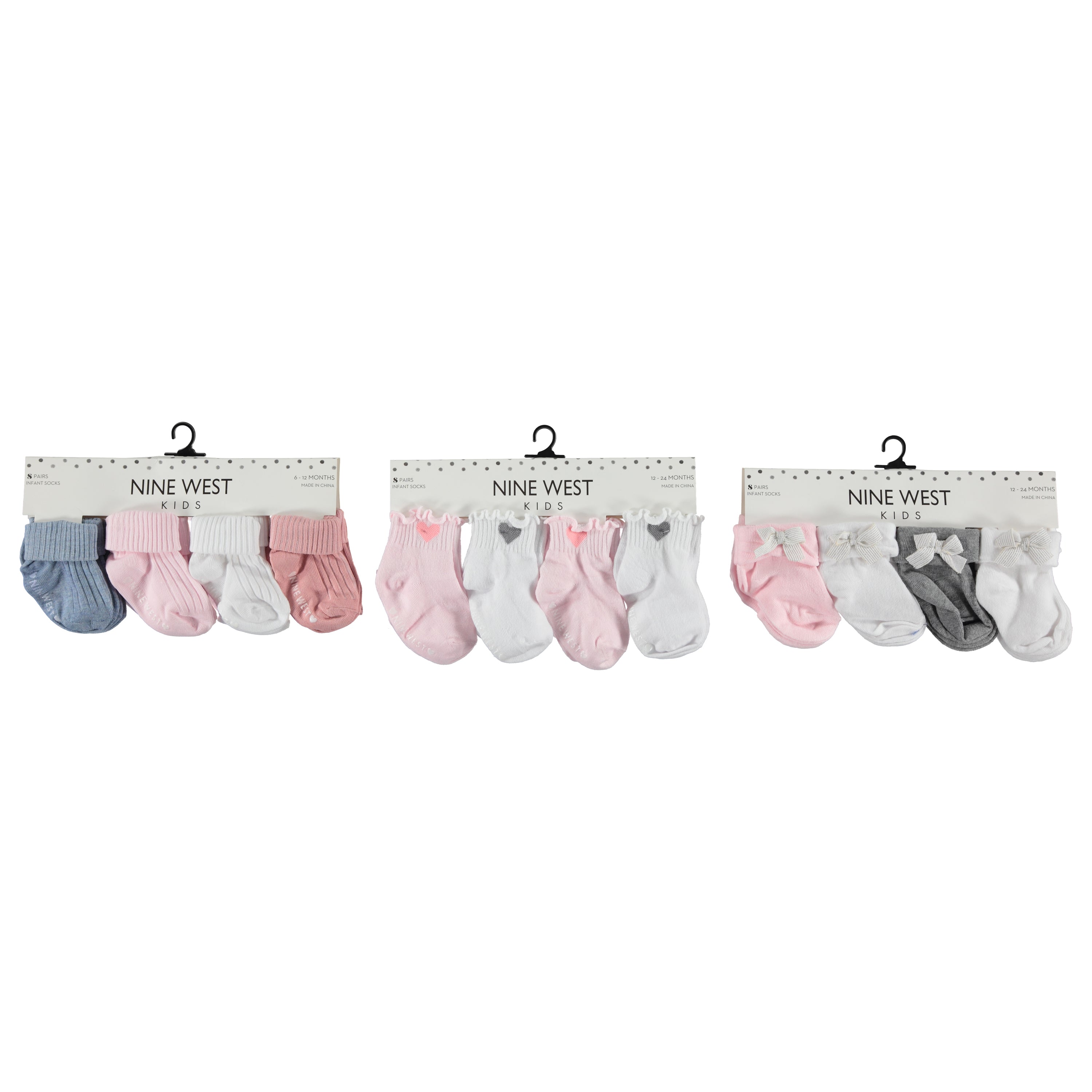 Nine West 8 Pack Infant Socks Rubber Grip - Assorted Colors & Sizes In Each Carton (NWINF-8)