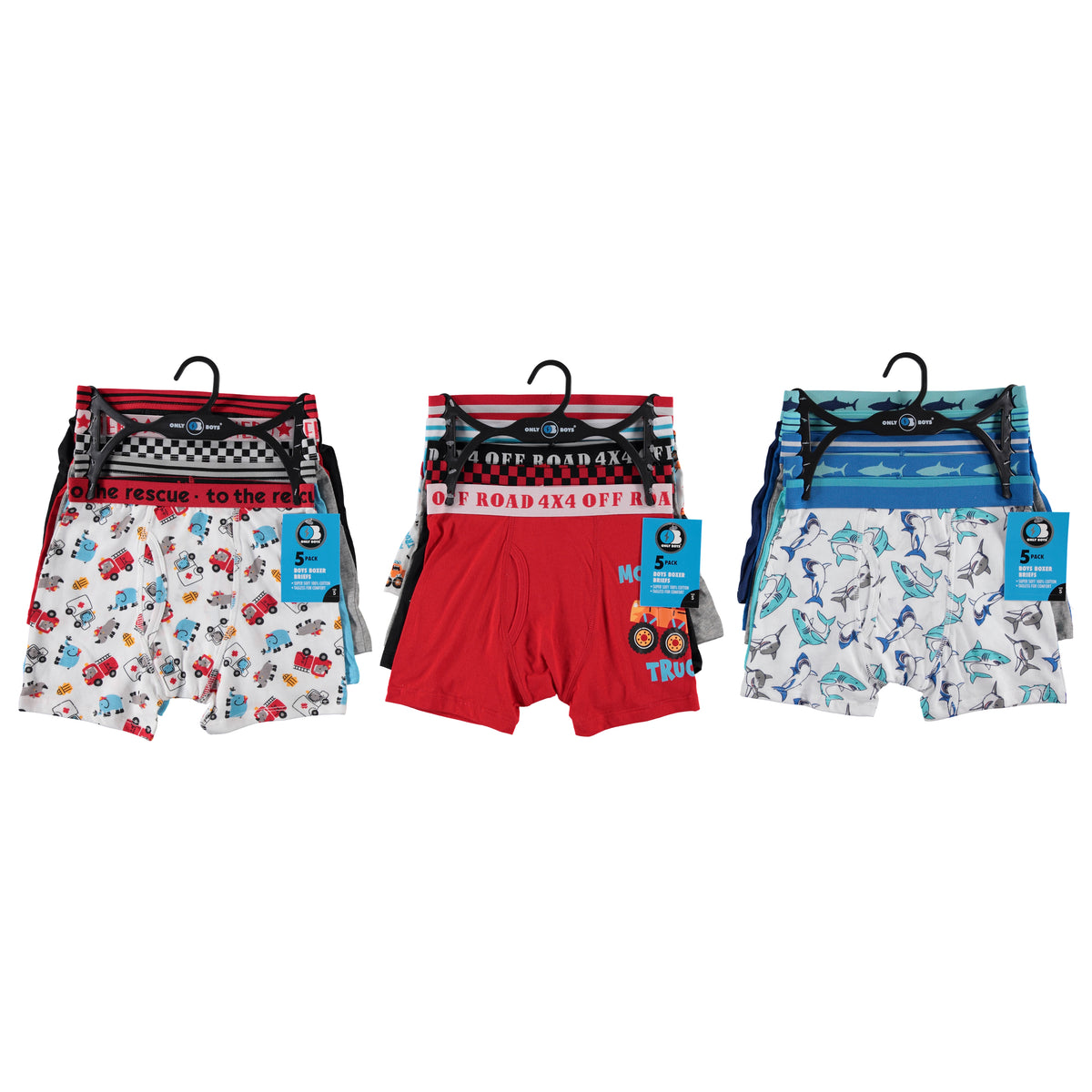 Only Boys 5 Pack Boxer Brief - Assorted Colors & Sizes XS-L (OBBX5 ...