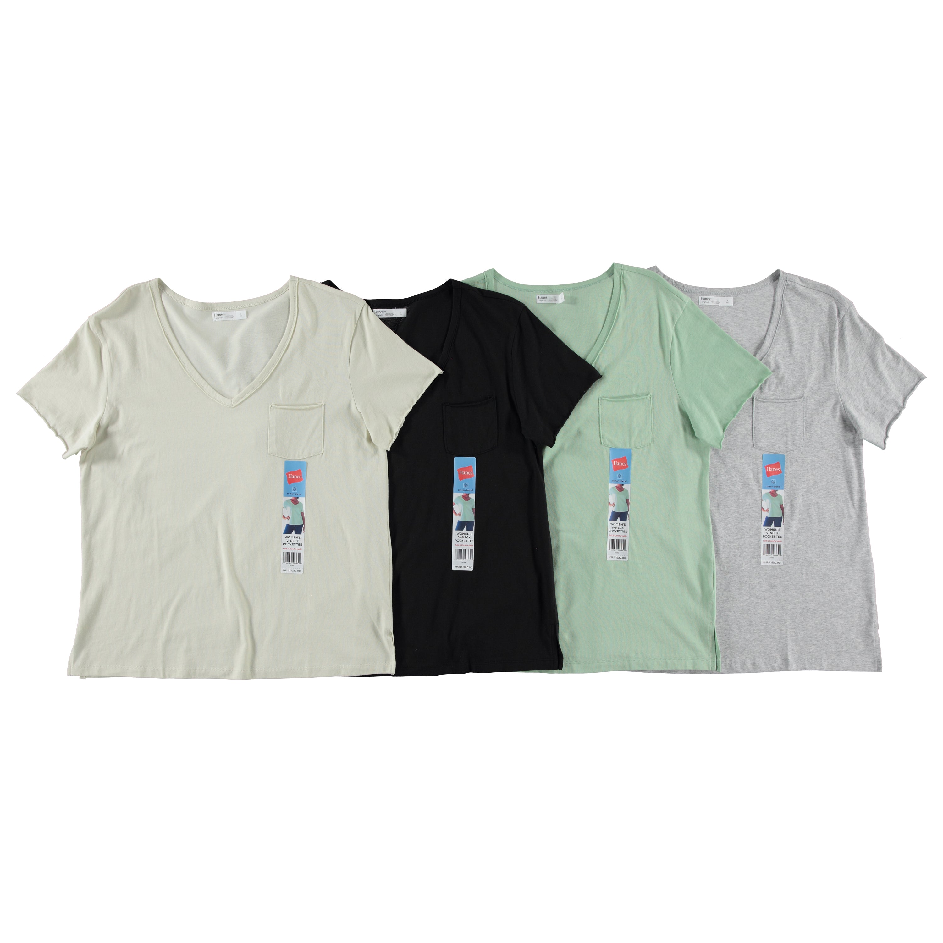 Hanes Women Short Sleeve V Neck Tee with Pocket - Assorted Colors & Sizes S-2XL to Case (OG159)