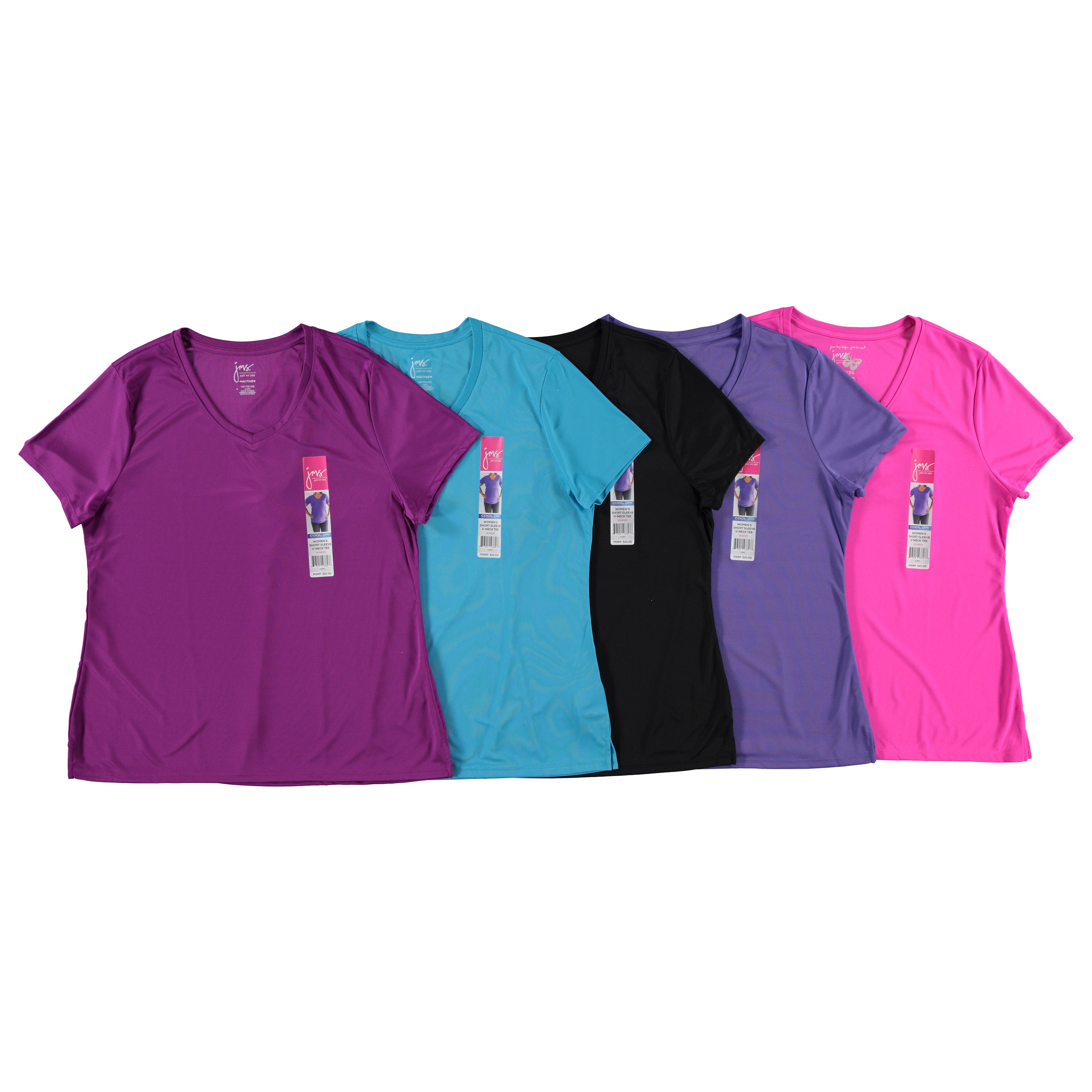 JMS Women CoolDri Short Sleeve V Neck Tee - Assorted Colors & Sizes 1XL-4XL to Case (OJ253)