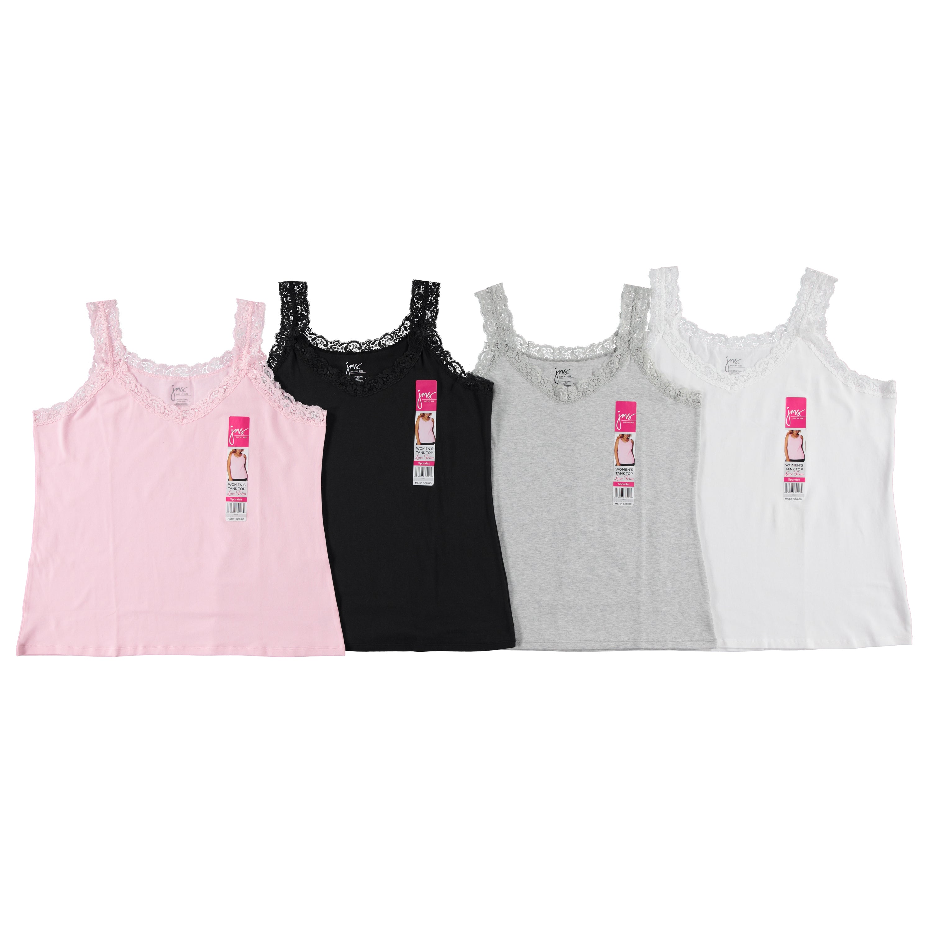 JMS Women Jersey Stretch Lace Trim Tank Tee - Assorted Colors & Sizes 1XL-4XL to Case (OJ314)