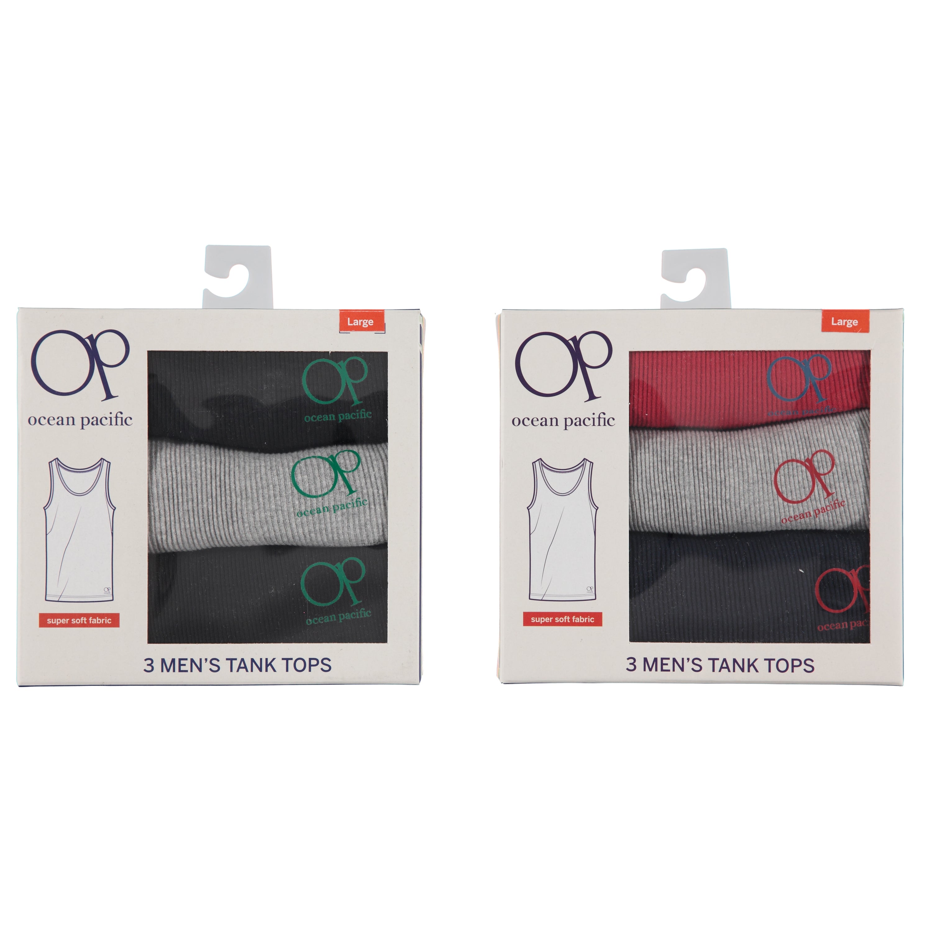 Ocean Pacific Men's 3-Pack Athletic Under Shirts, Assorted Colors and Sizes S-XL (OP140-3C)