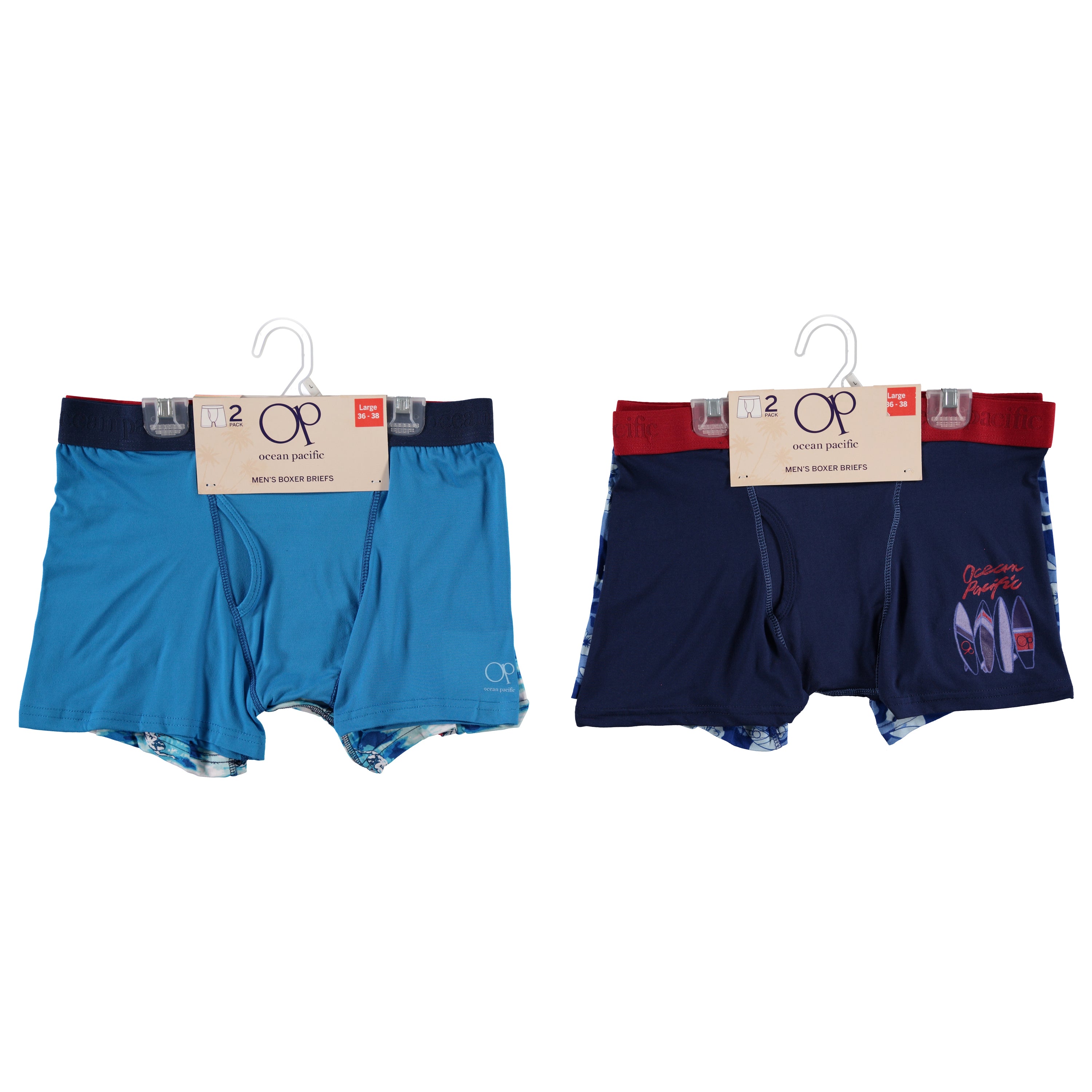 Ocean Pacific Men's 2-Pack Polyester Boxer Briefs, Assorted Colors and Sizes S-2XL To Case (OPMBB2)