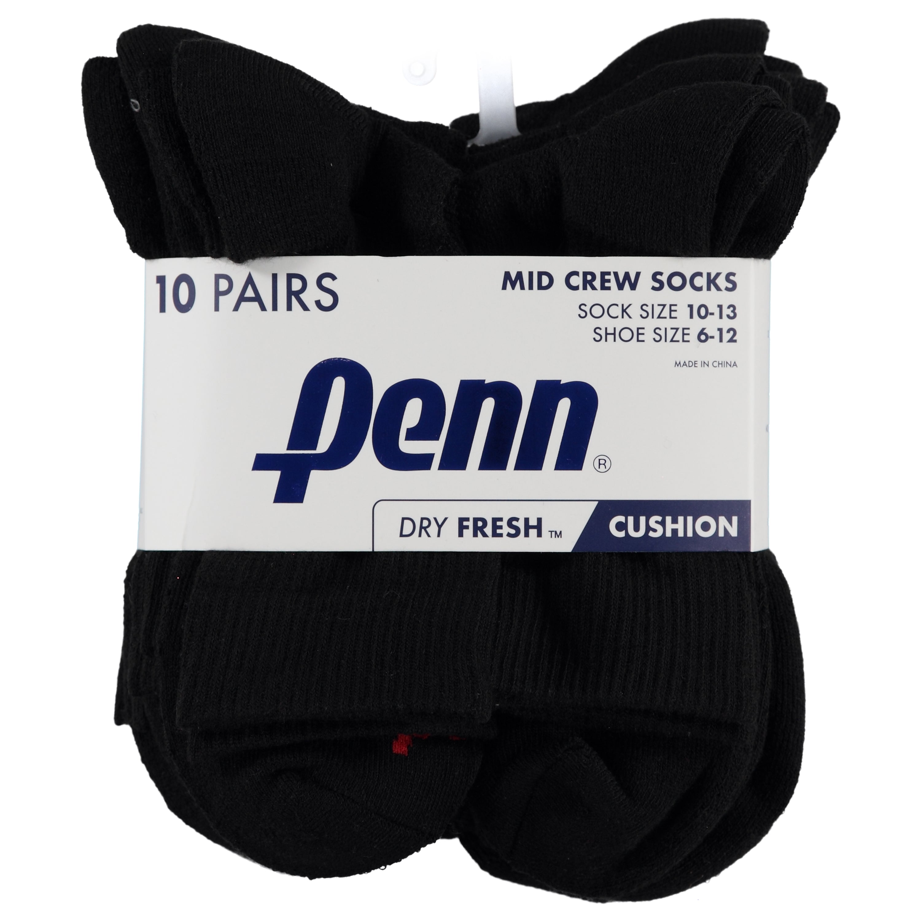 Penn Mens 10 Pack Black Cushion Mid-Crew Socks (PEM328-B)