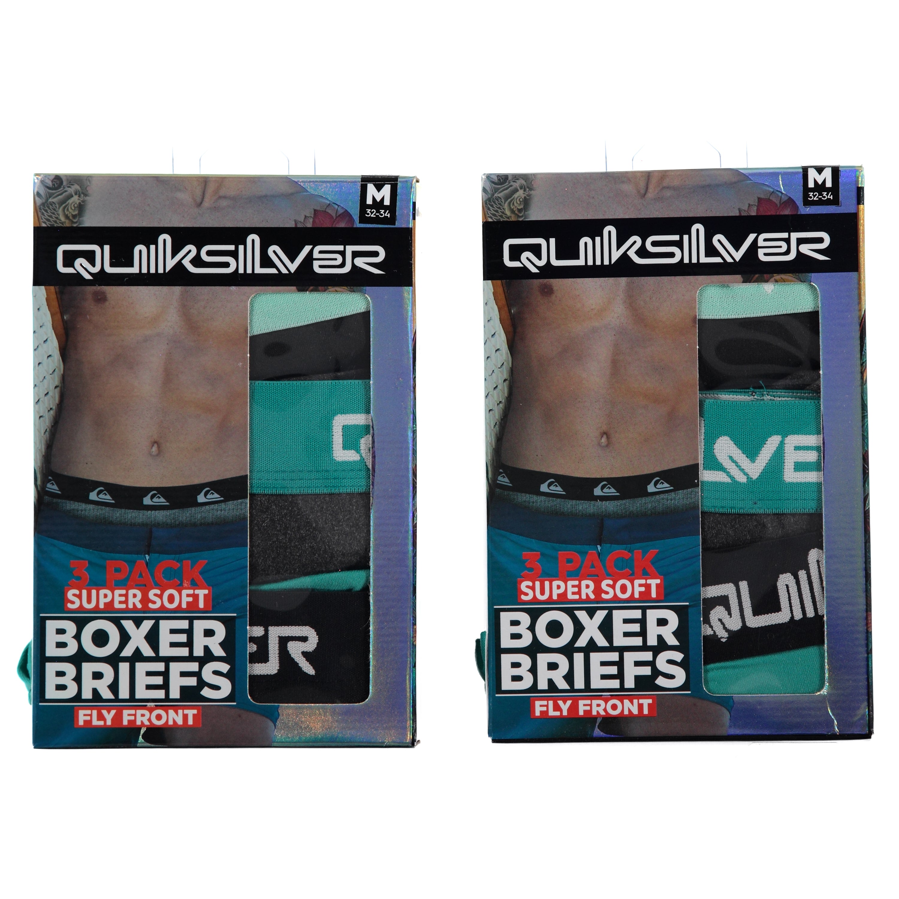 Quicksilver Mens 3 Pack Super Soft Poly Boxer Briefs - Assorted Colors & Sizes (QSMW3BX)
