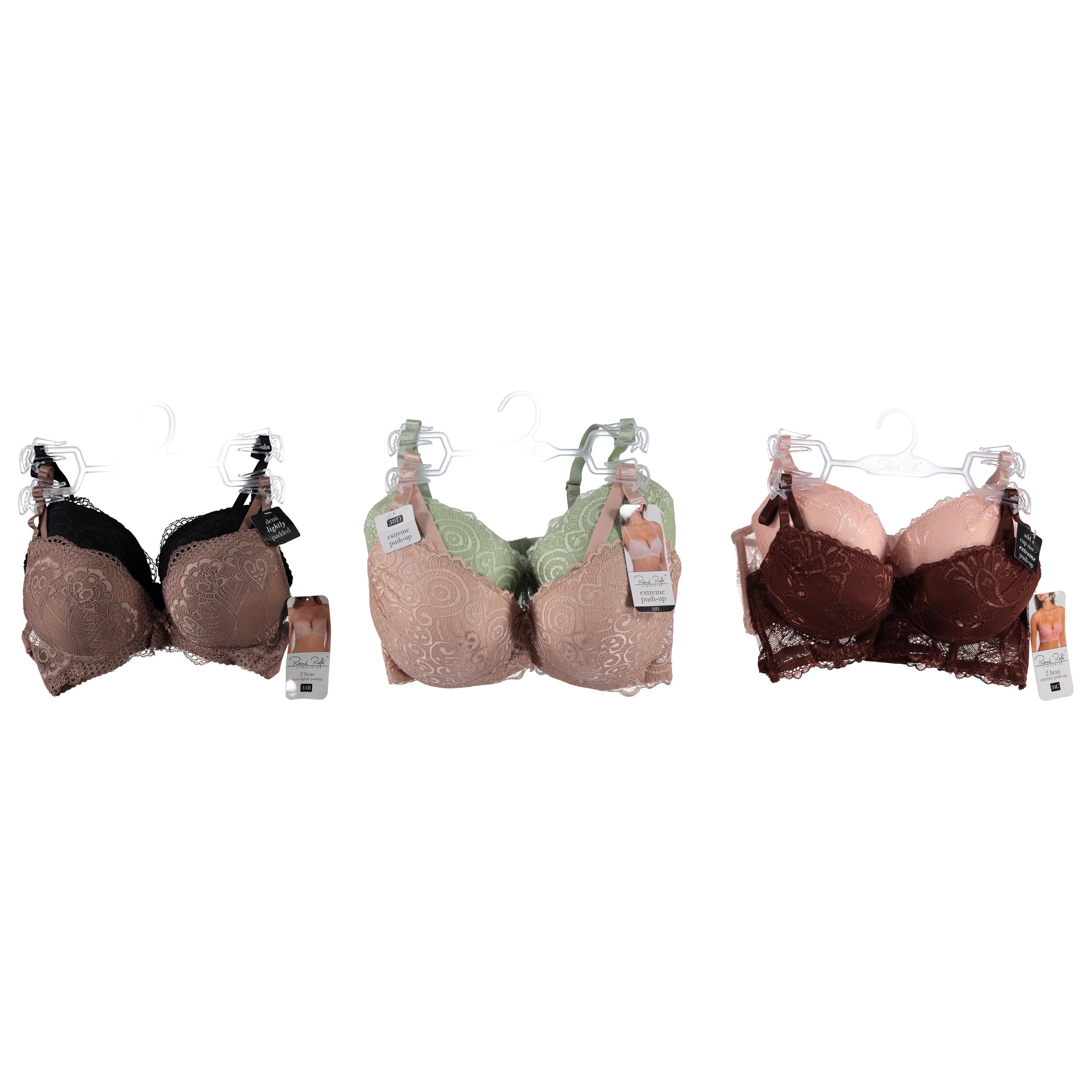 Rene Rofe Women 2 pack Lace Bra - Assorted Styles & Patterns (RRBRALACE-2)