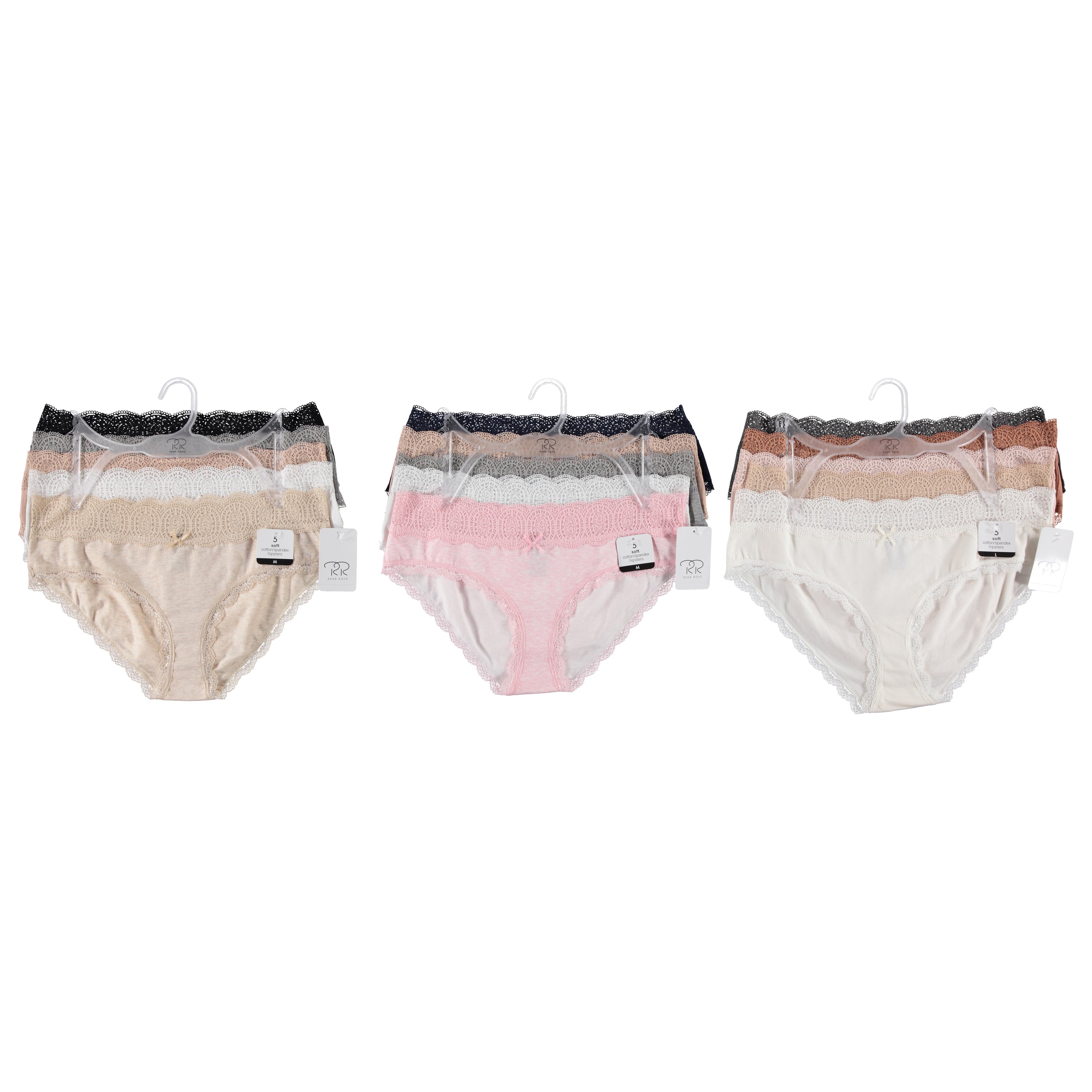 Rene Rofe Women 5 Pack Cotton Lace Top Hipster - Assorted Colors & Sizes (RRHPLA5)