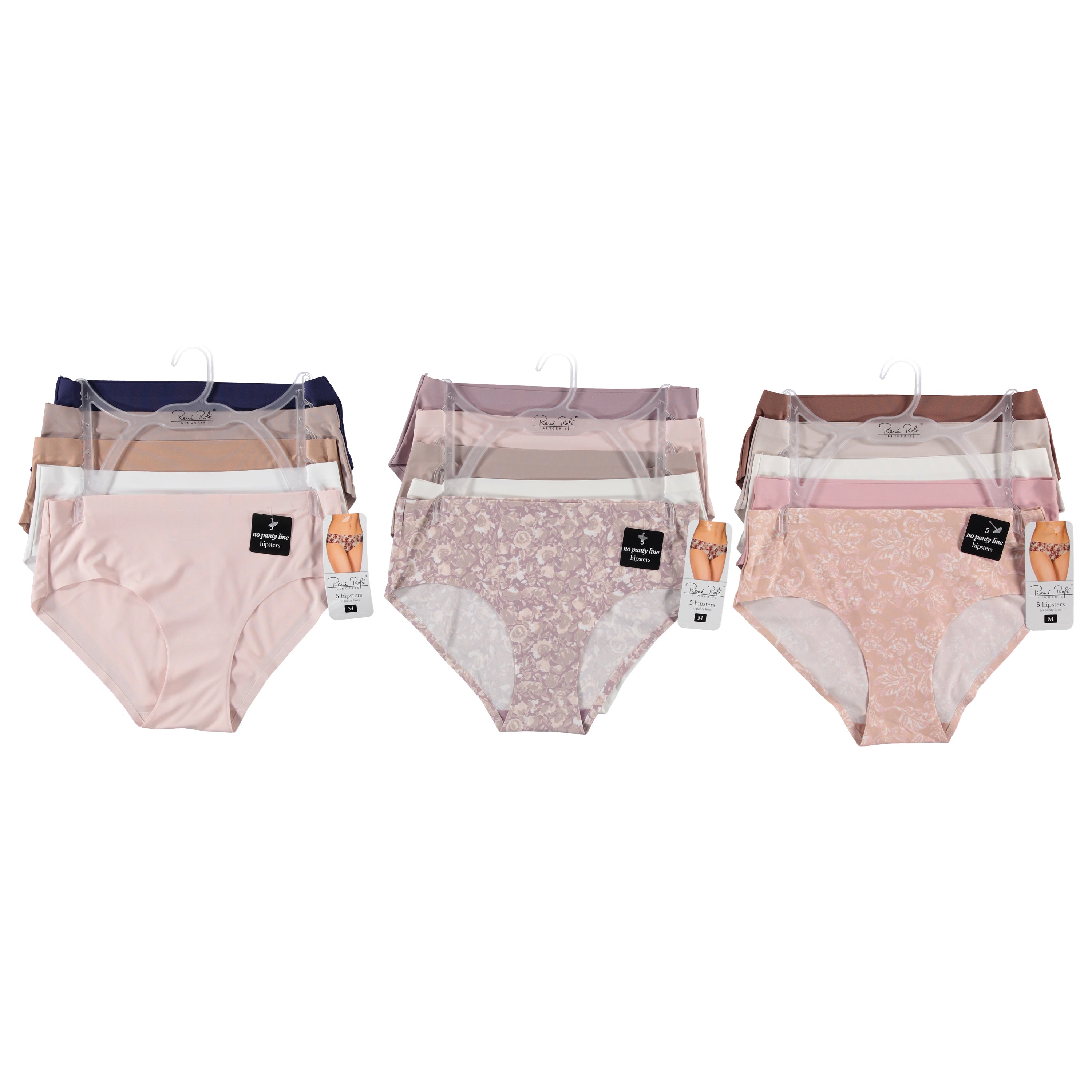 Rene Rofe Women 5 Pack Lazer Cut Hipster - Assorted Styles & Colors Each on Hanger & Tag to Case (RRLC5)