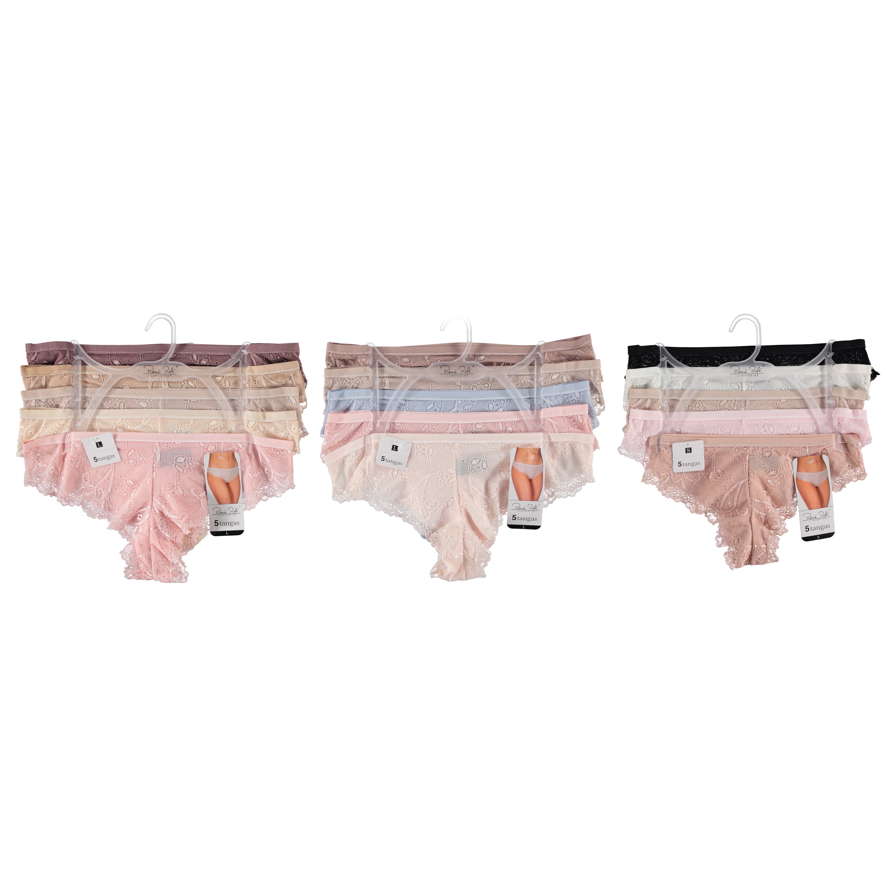 Rene Rofe Women 5 Pack Underwear - Assorted Styles & Colors On Hanger & Tag (RRLTA5)