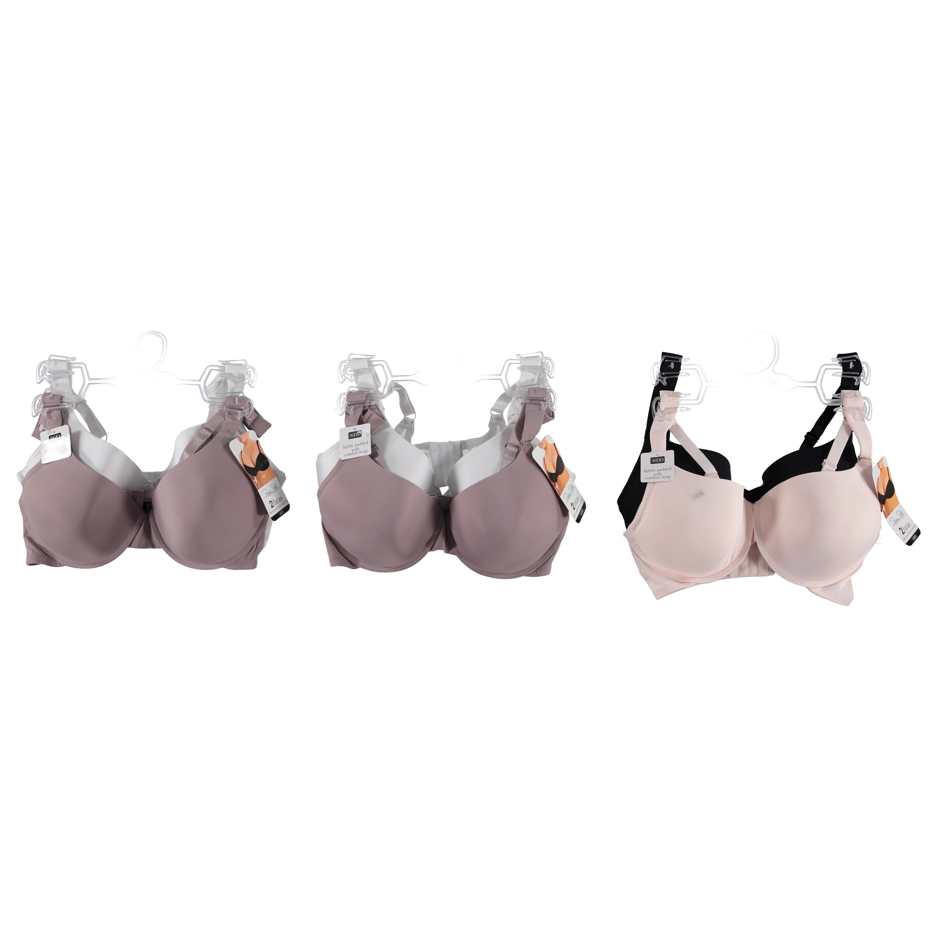 Rene Rofe Women Soft 2 Pack Bra - Assorted Styles & Patterns On Hanger & Tag 36-40 (RRSBRA-2)