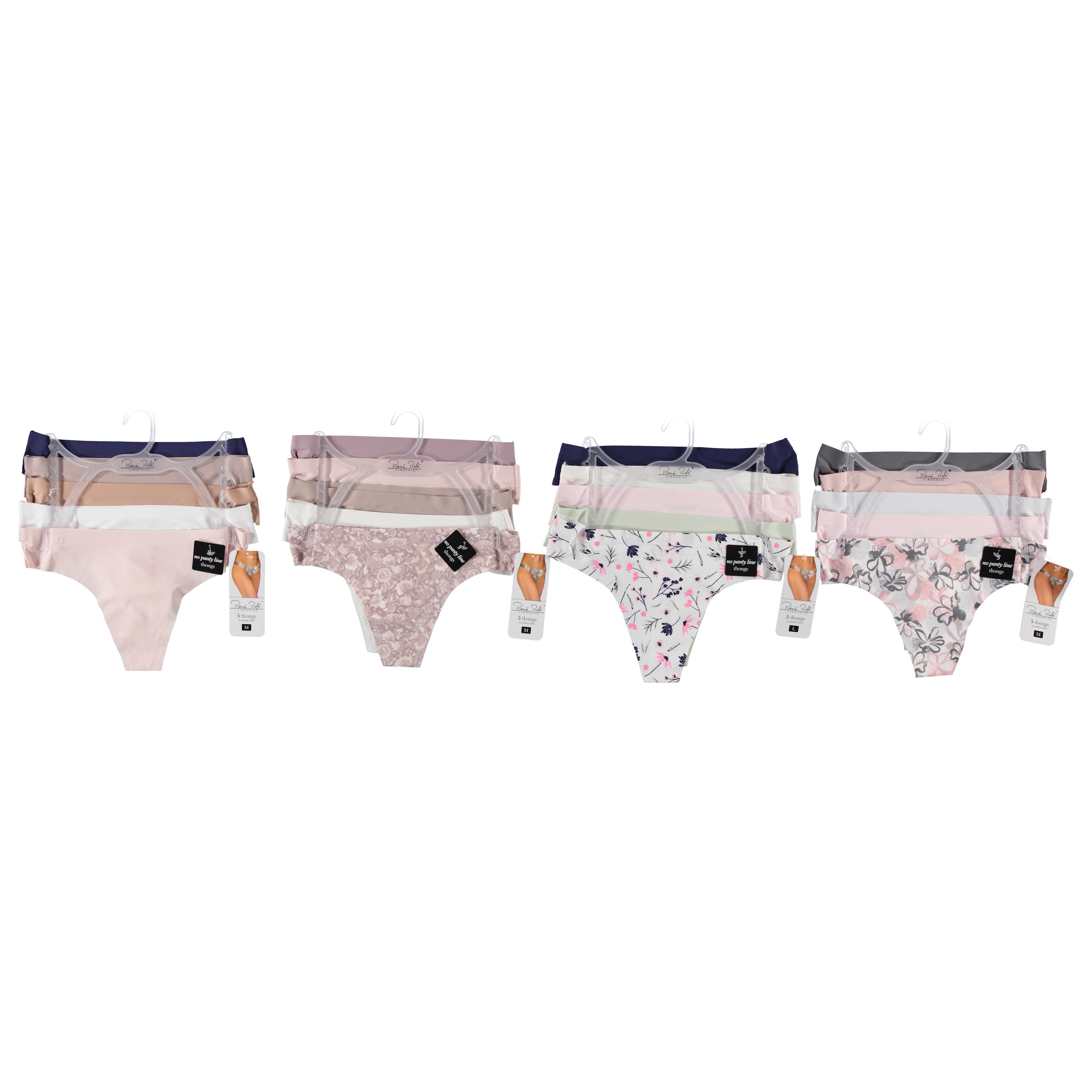 Rene Rofe Women 5 Pack Lazer Cut Thong on Hanger with Tag  - Assorted Styles & Sizes S-XL to Case (RRTH5-LC)