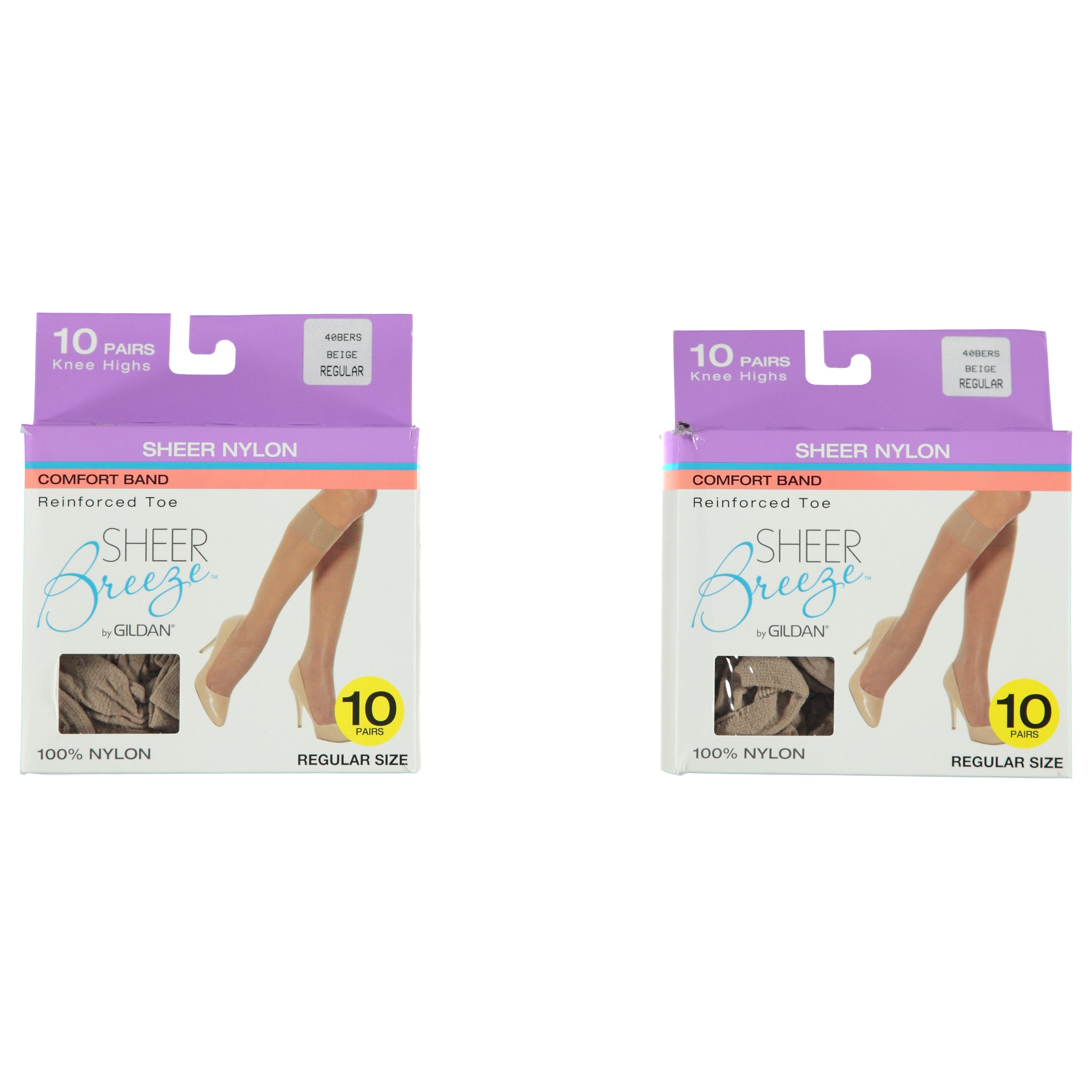Sheer Breeze By Gildan 10 Pack Ladies Sheer Nylon Knee Highs - Color Beige And Suntan 9-11 (SBKN10)