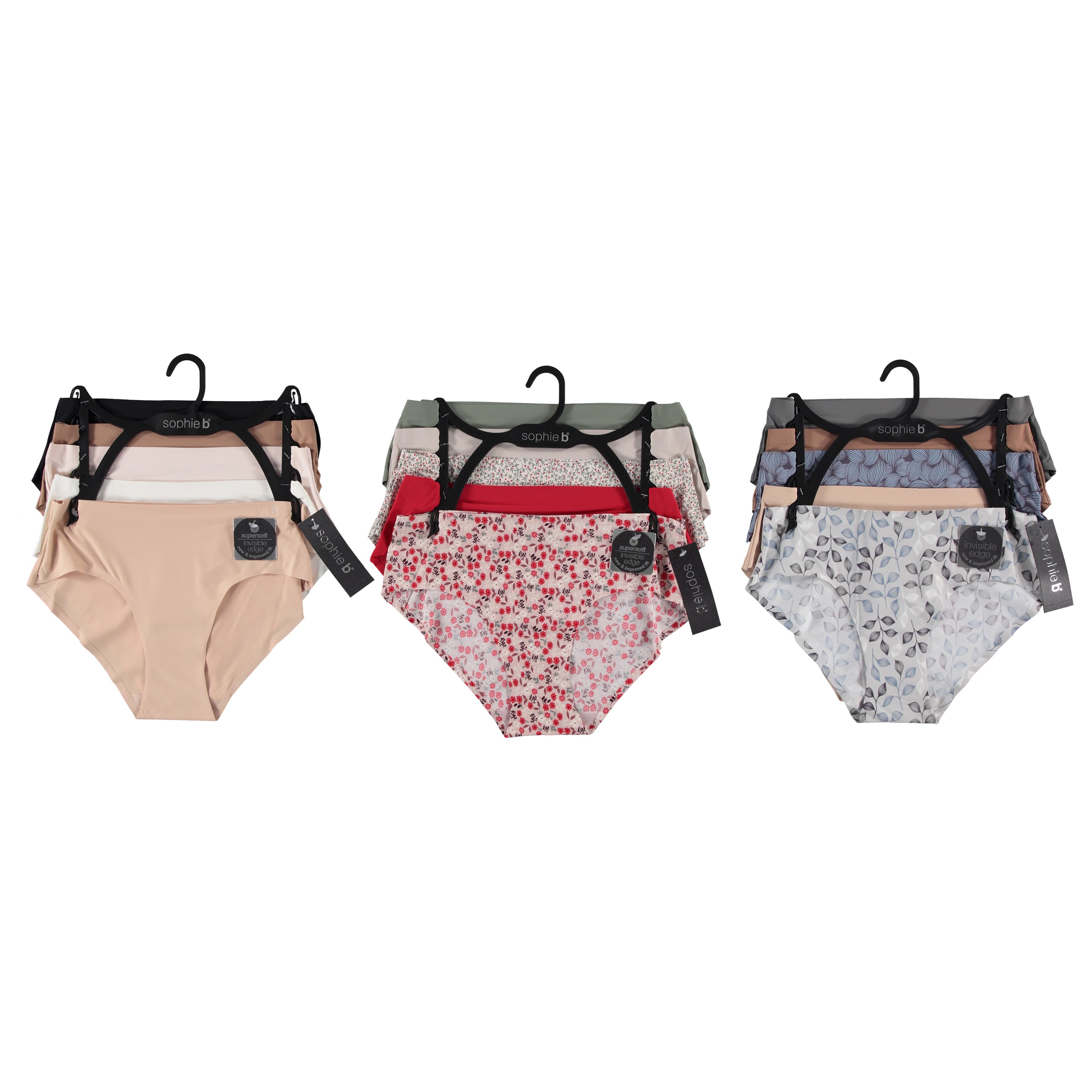 Sophie B Women 5 Pack Lazer Cut Hipster - Assorted Styles & Colors Each on Hanger & Tag to Case (SBLC5)